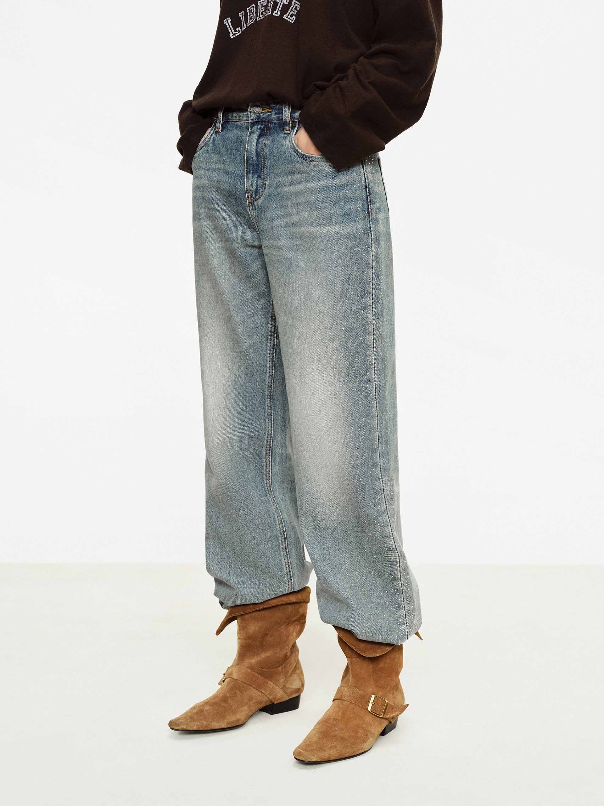Side Rhinestones Straight Jeans - Image 3