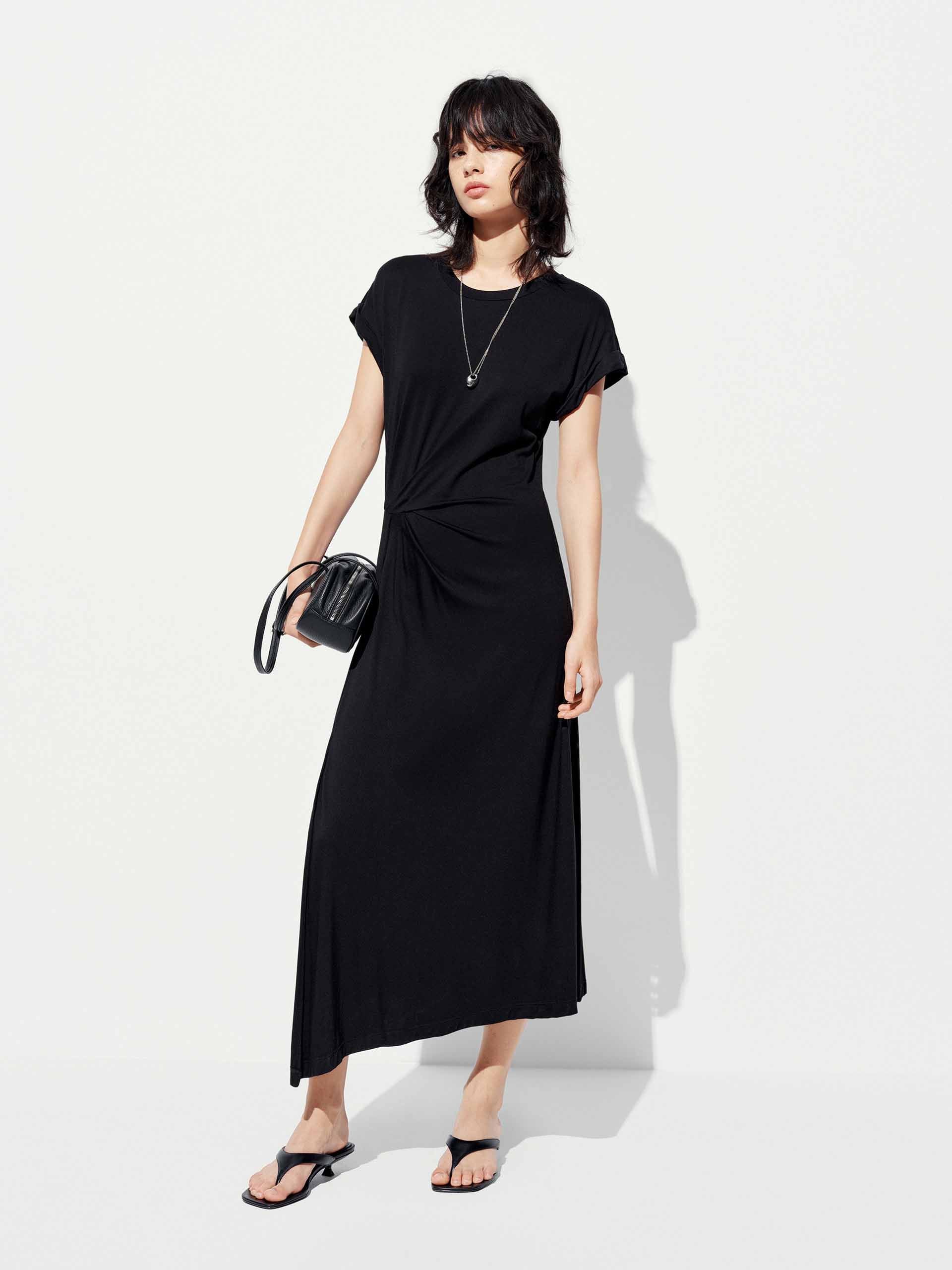 Side Slit Pleated Midi Dress