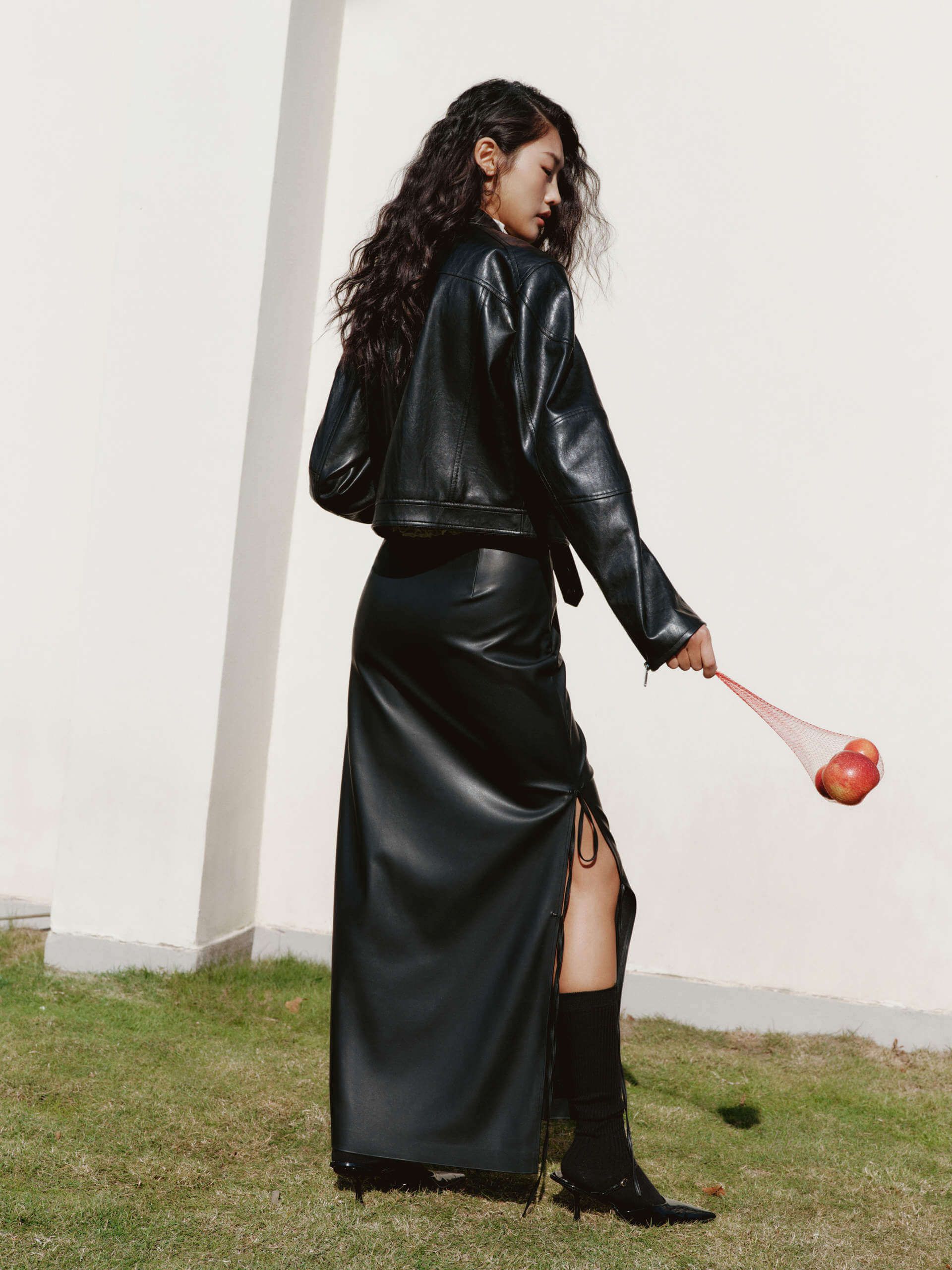 Side Slit PU Leather Skirt - Image 3