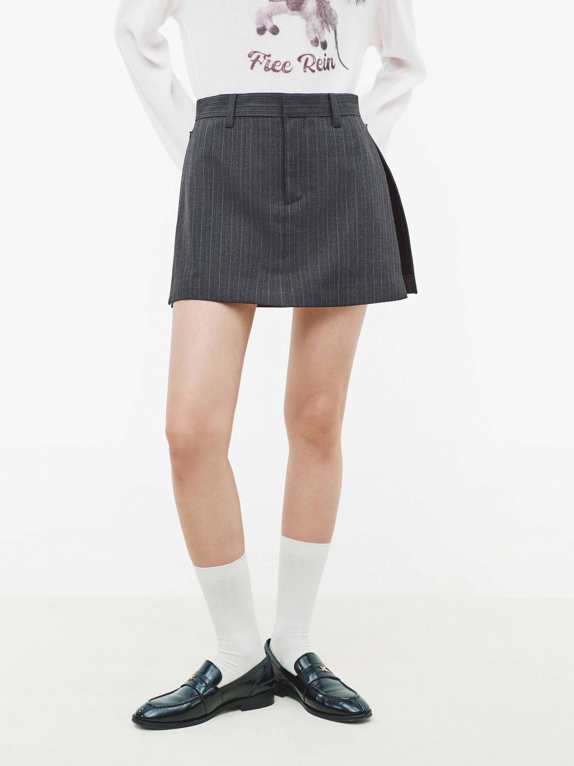 Side Zip Pinstripe Mini Skirt