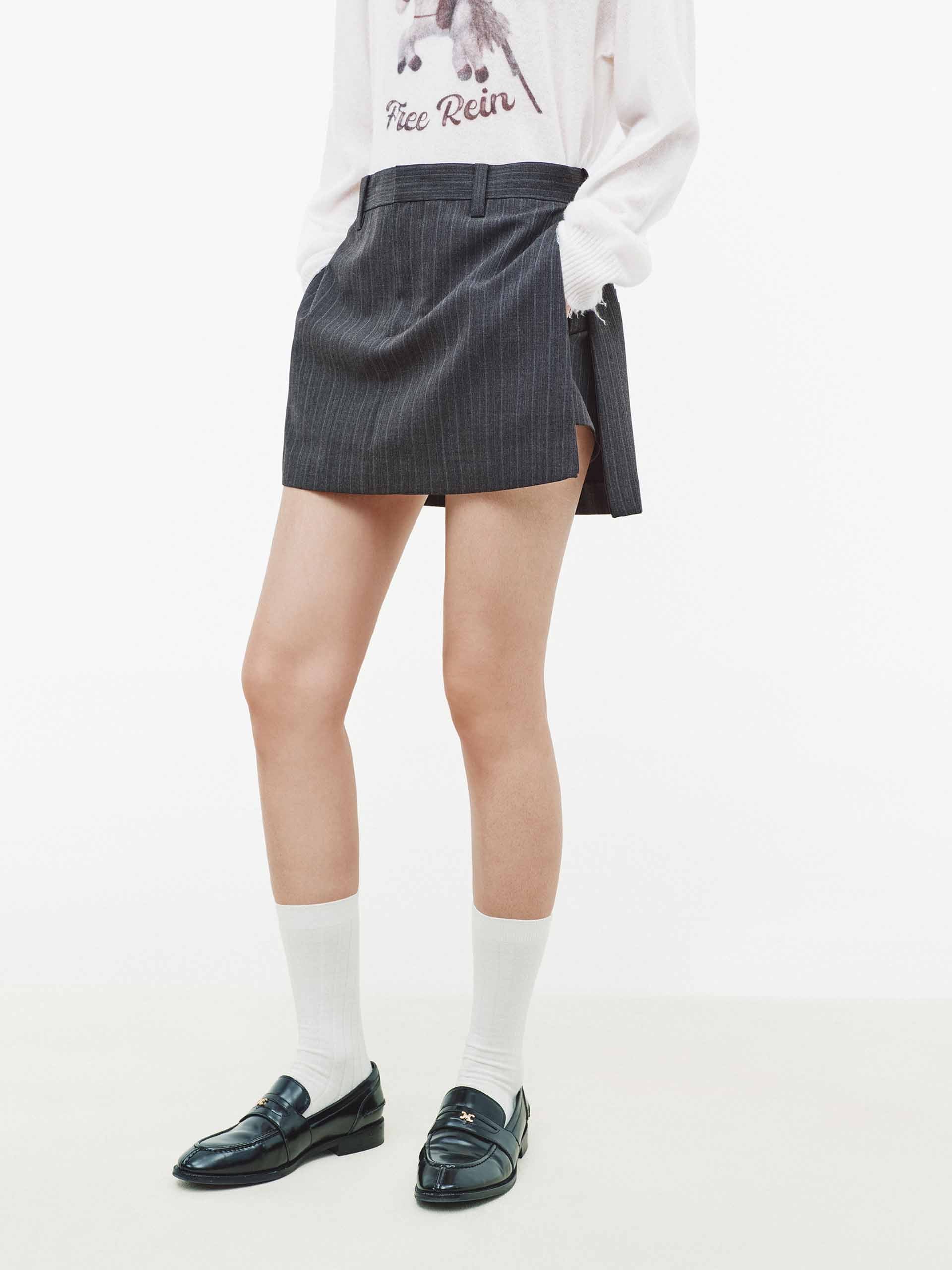 Side Zip Pinstripe Mini Skirt - Image 3