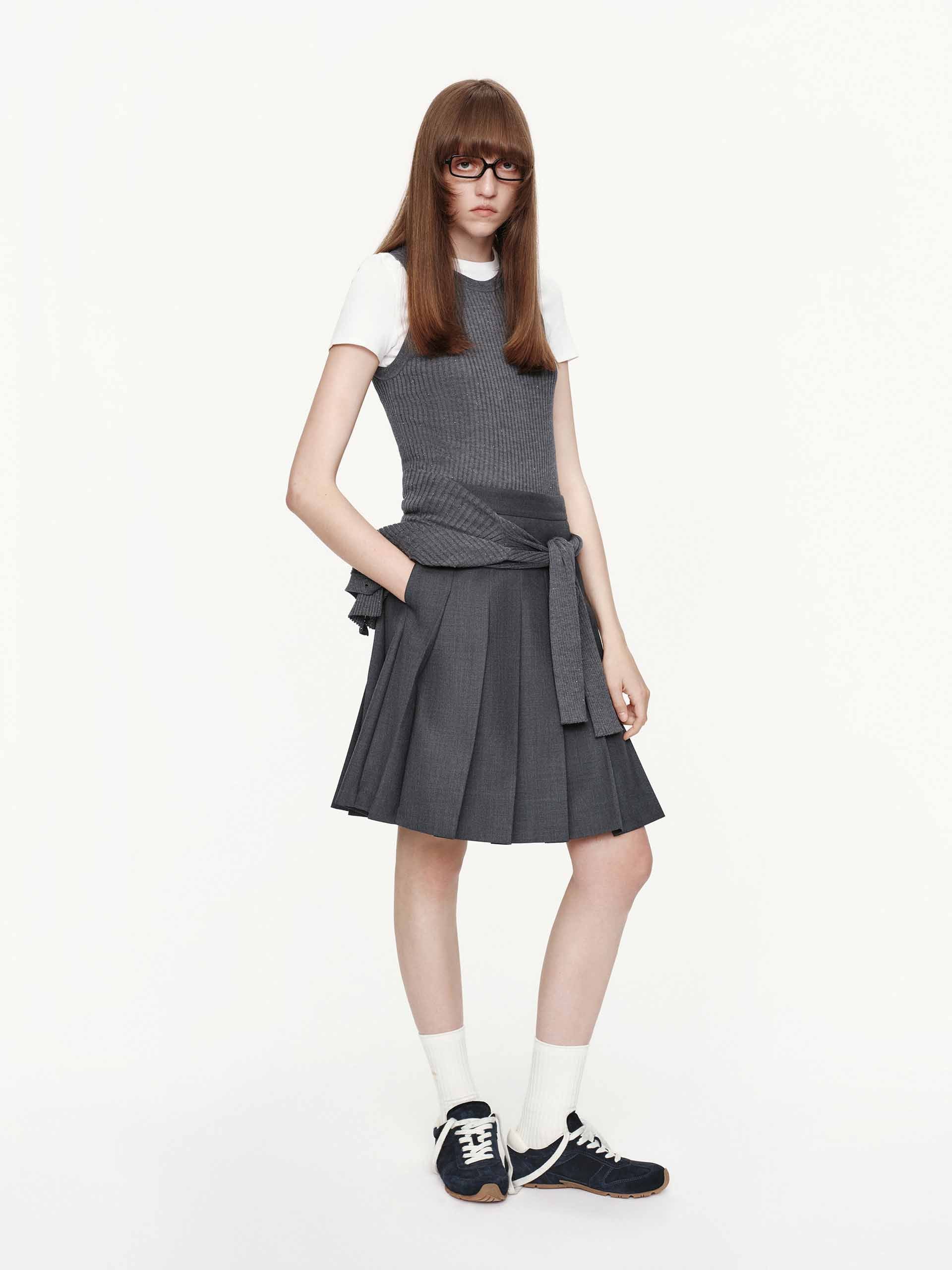 Side Zipper Pleated Skirt - Image 2