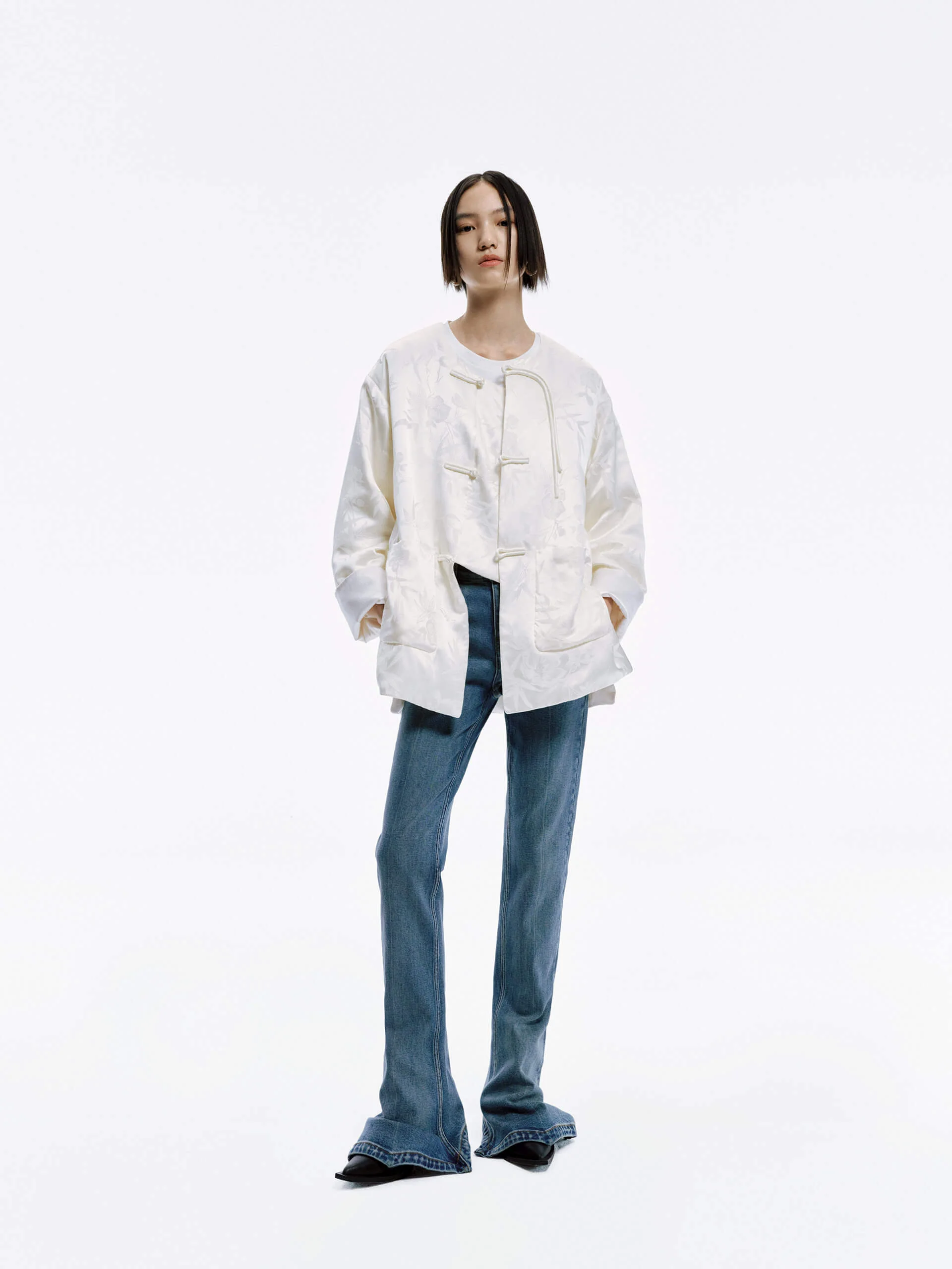 Silk Blend Collarless Coat - Image 11