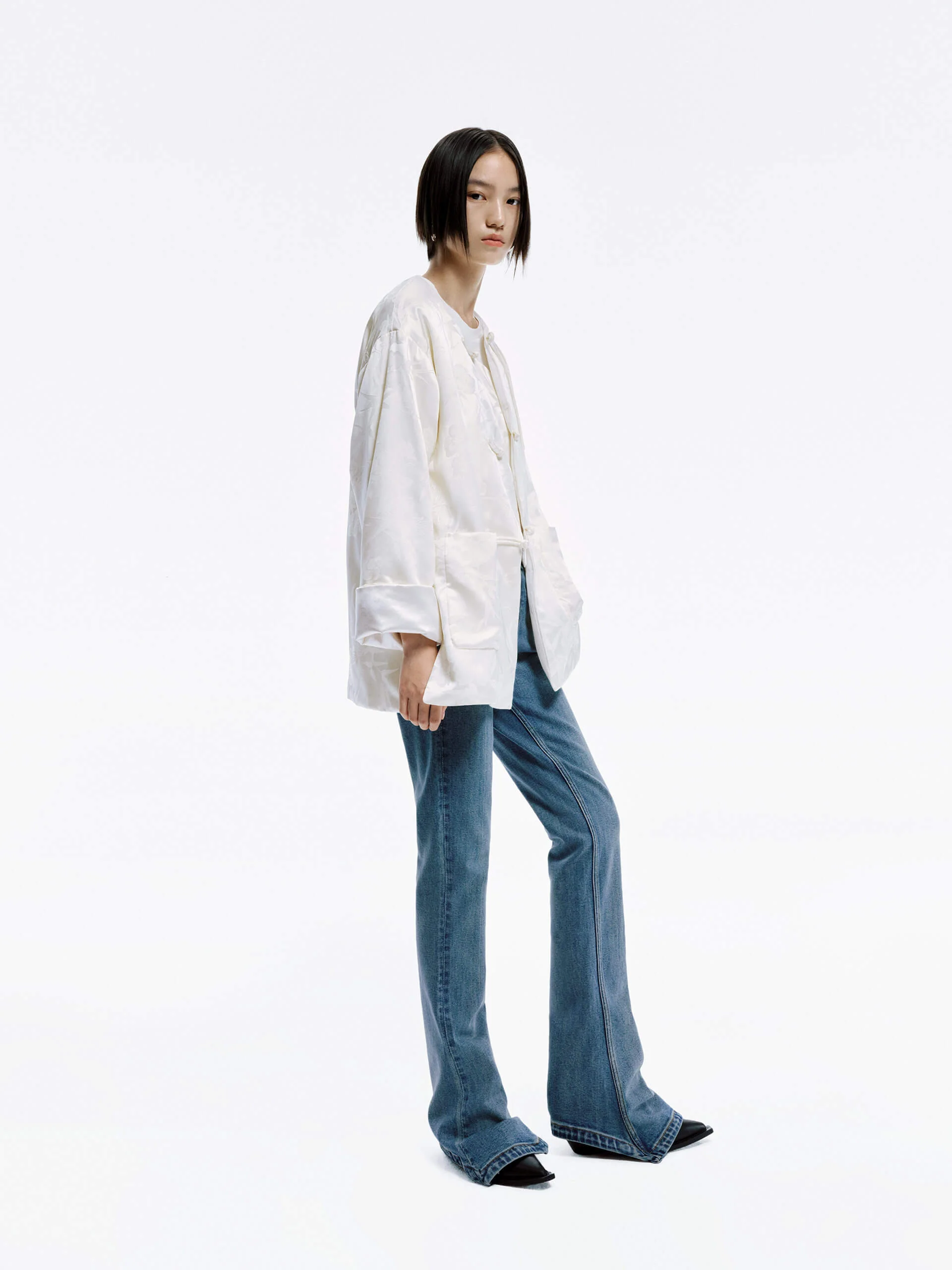 Silk Blend Collarless Coat - Image 12