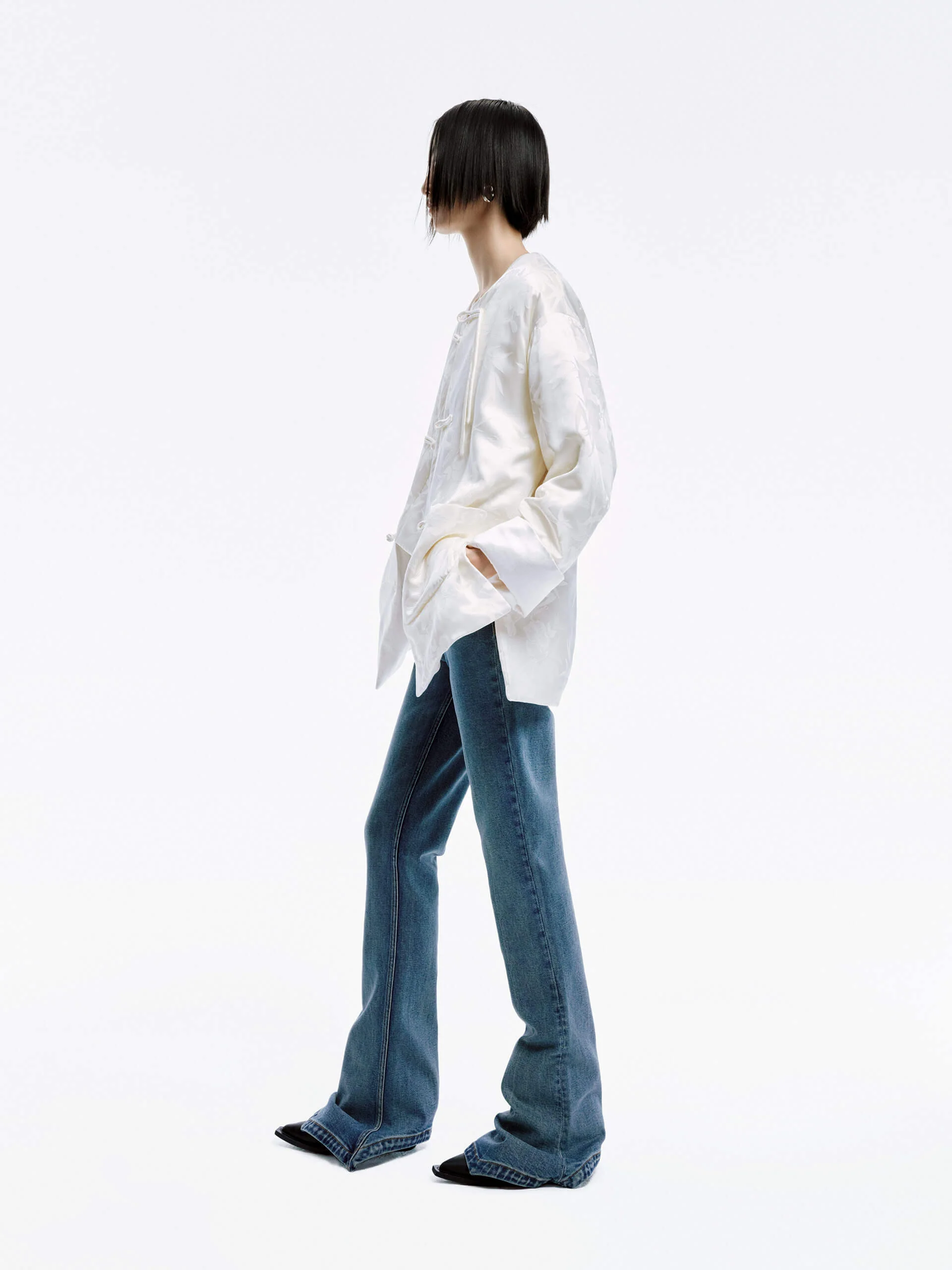 Silk Blend Collarless Coat - Image 13