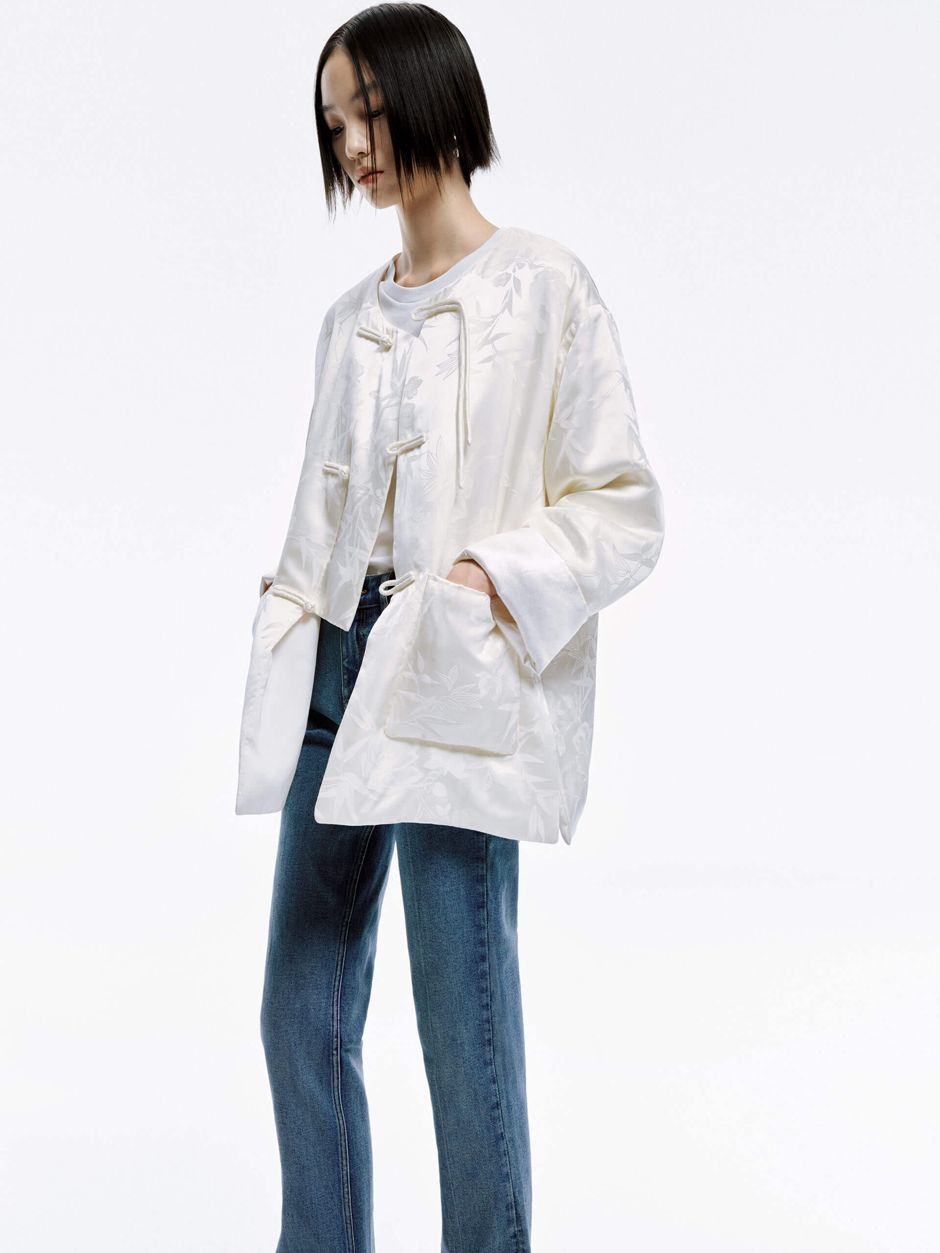 Silk Blend Collarless Coat - Image 9