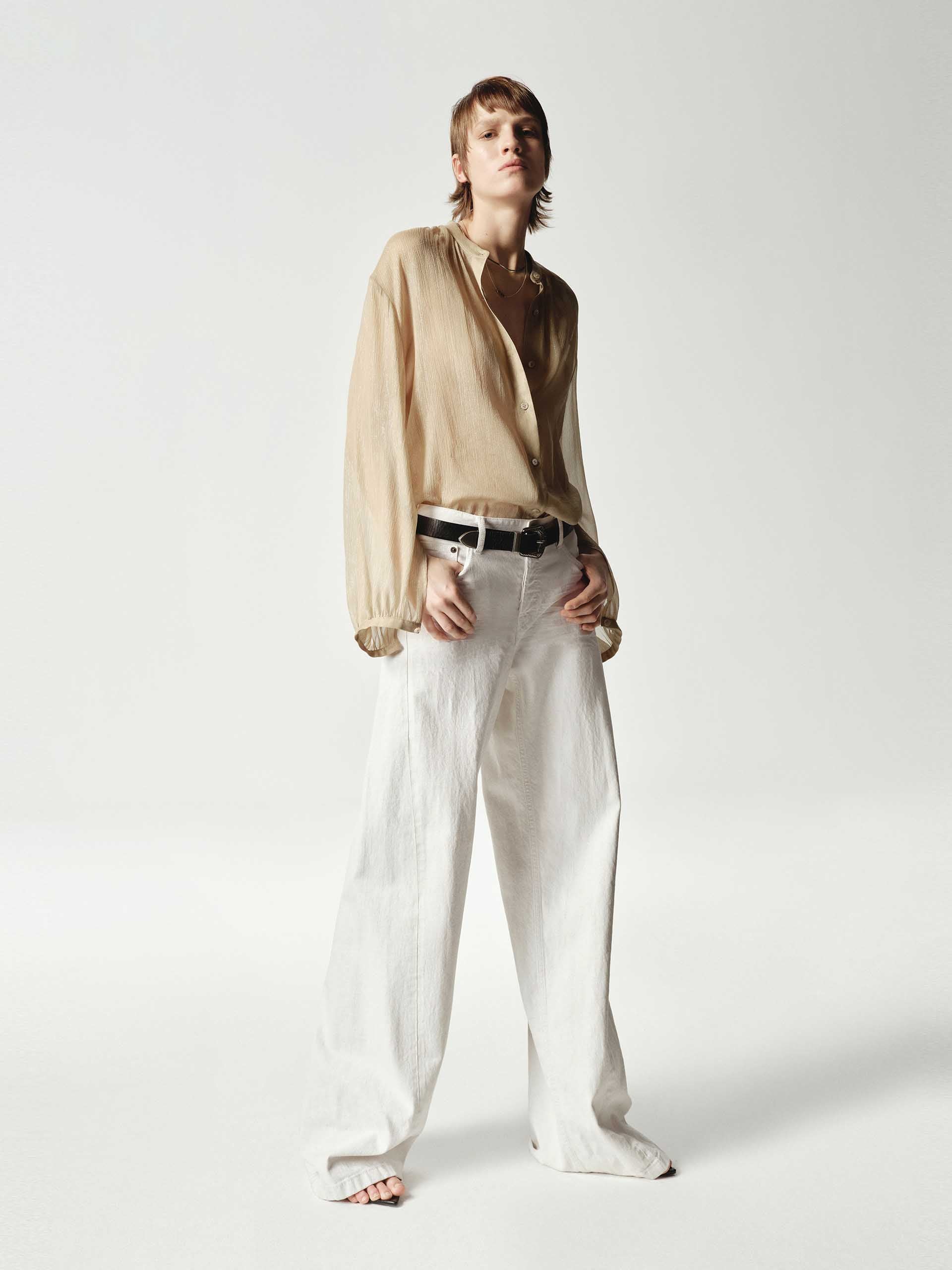 Silk Blend Sheer Tie Blouse - Image 2
