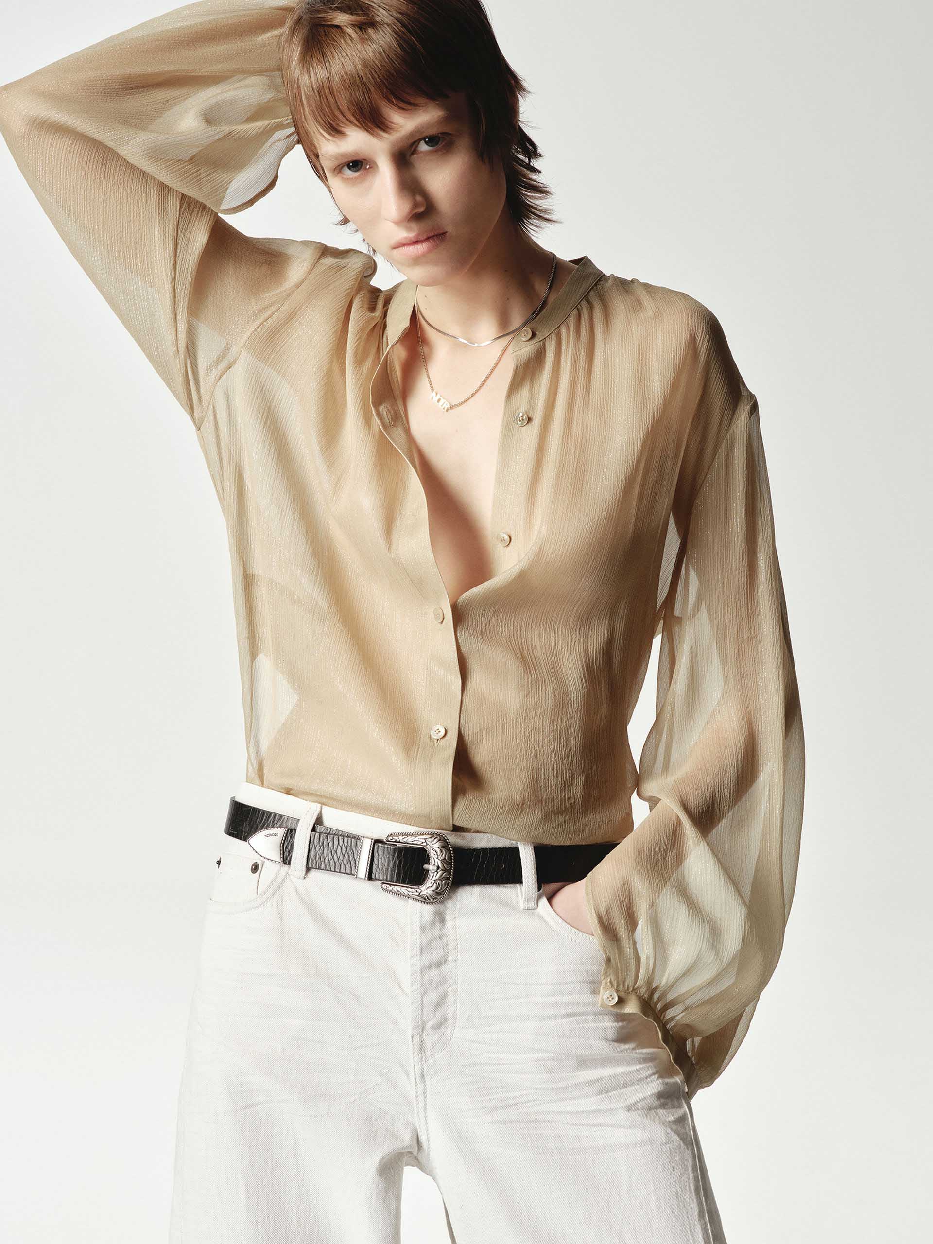 Silk Blend Sheer Tie Blouse - Image 3