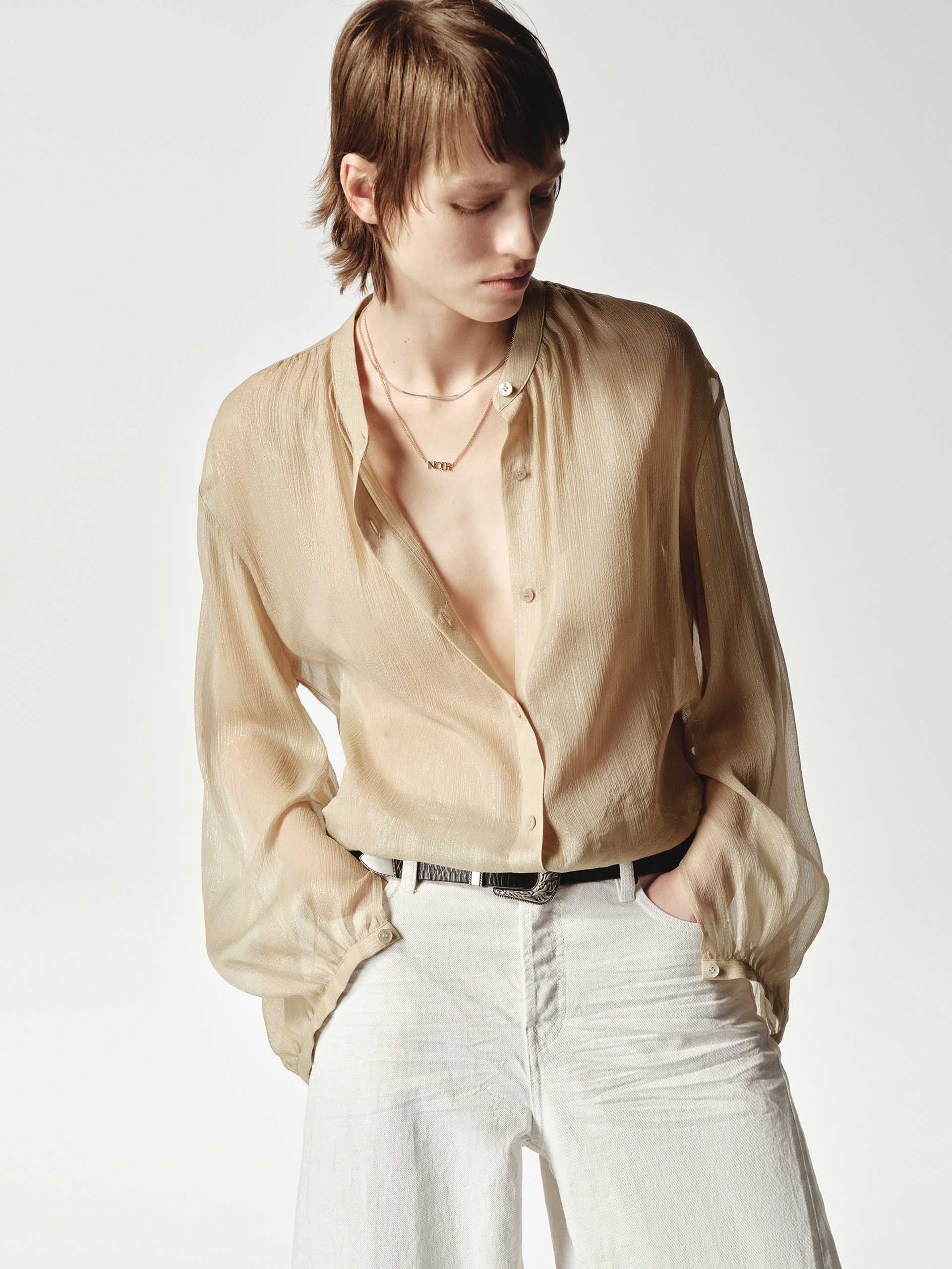 Silk Blend Sheer Tie Blouse - Image 6