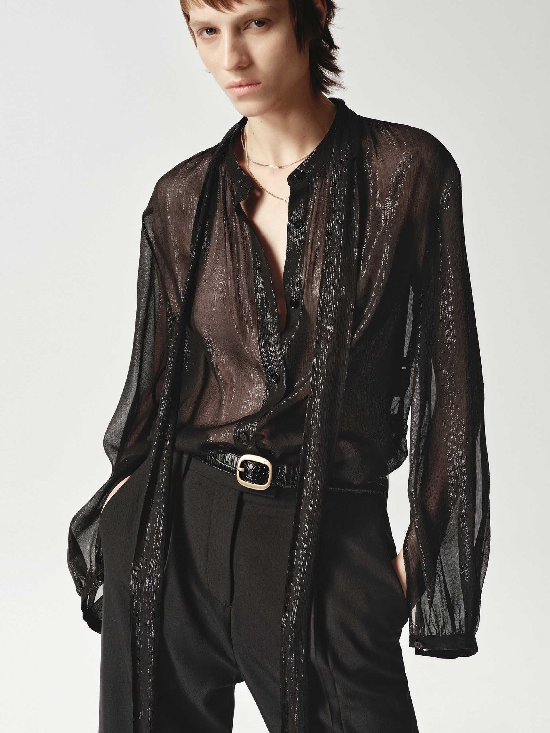 Silk Blend Sheer Tie Blouse - Image 8