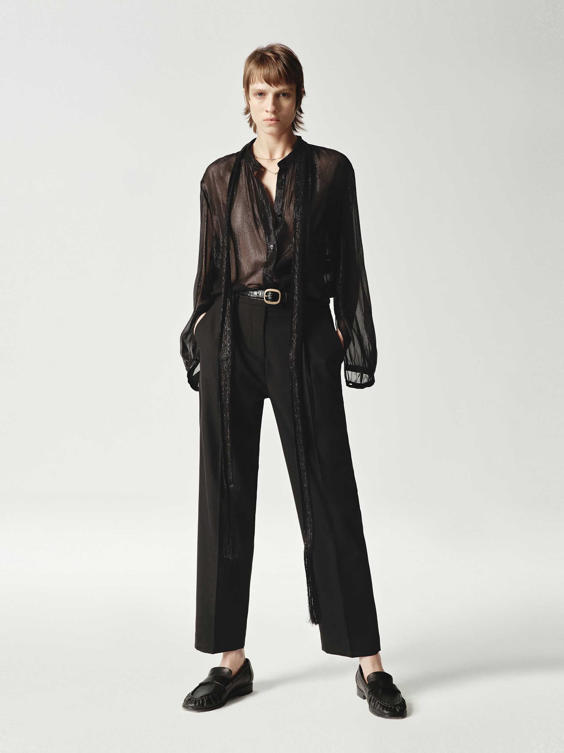 Silk Blend Sheer Tie Blouse - Image 9