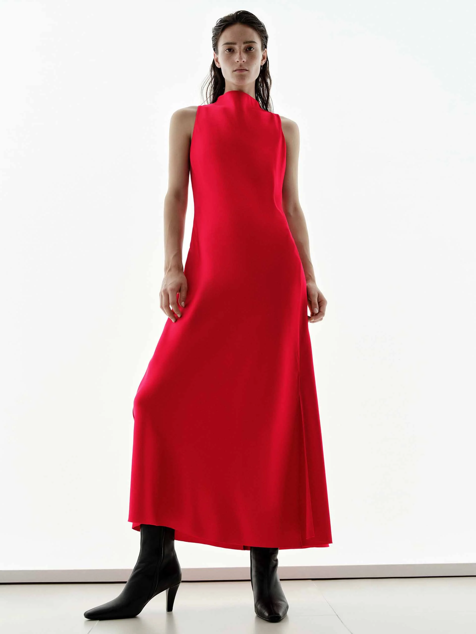 Silk Blend Side Slit Dress