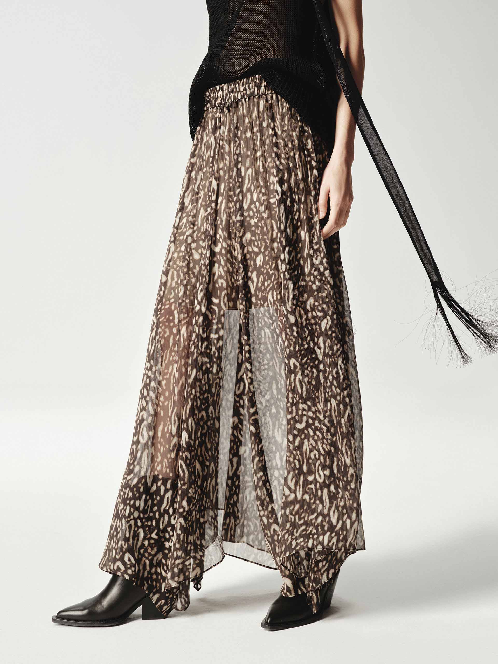 Silk Leopard Print Flowy Skirt - Image 4
