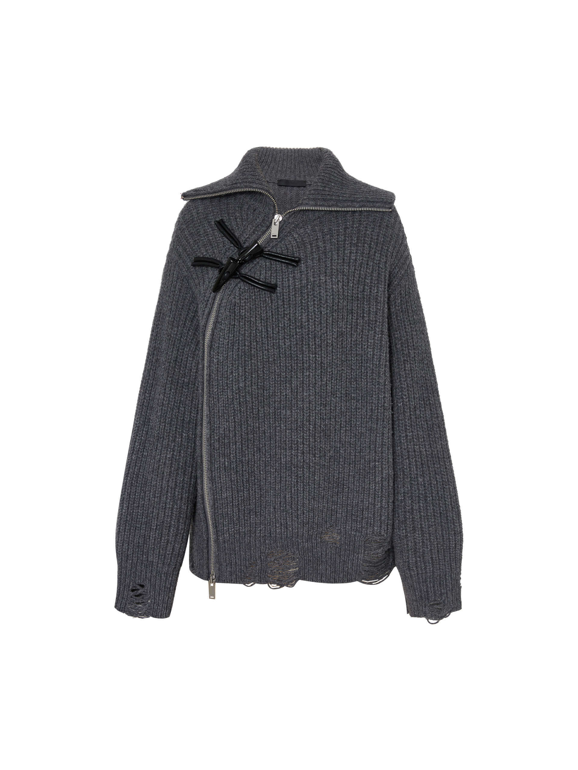 Slanted Placket Distressed Sweater - Image 5