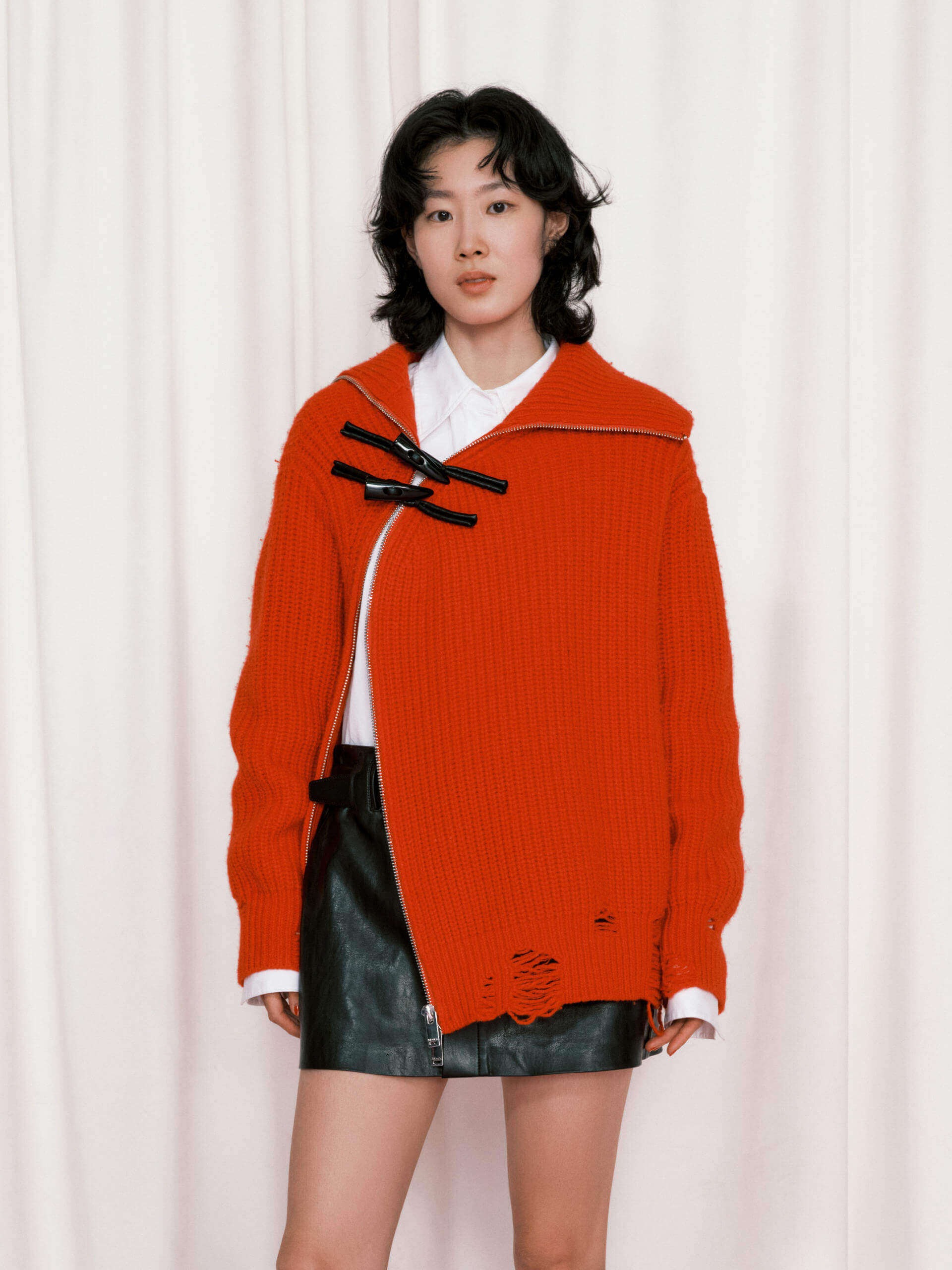 Slanted Placket Distressed Sweater - Image 9