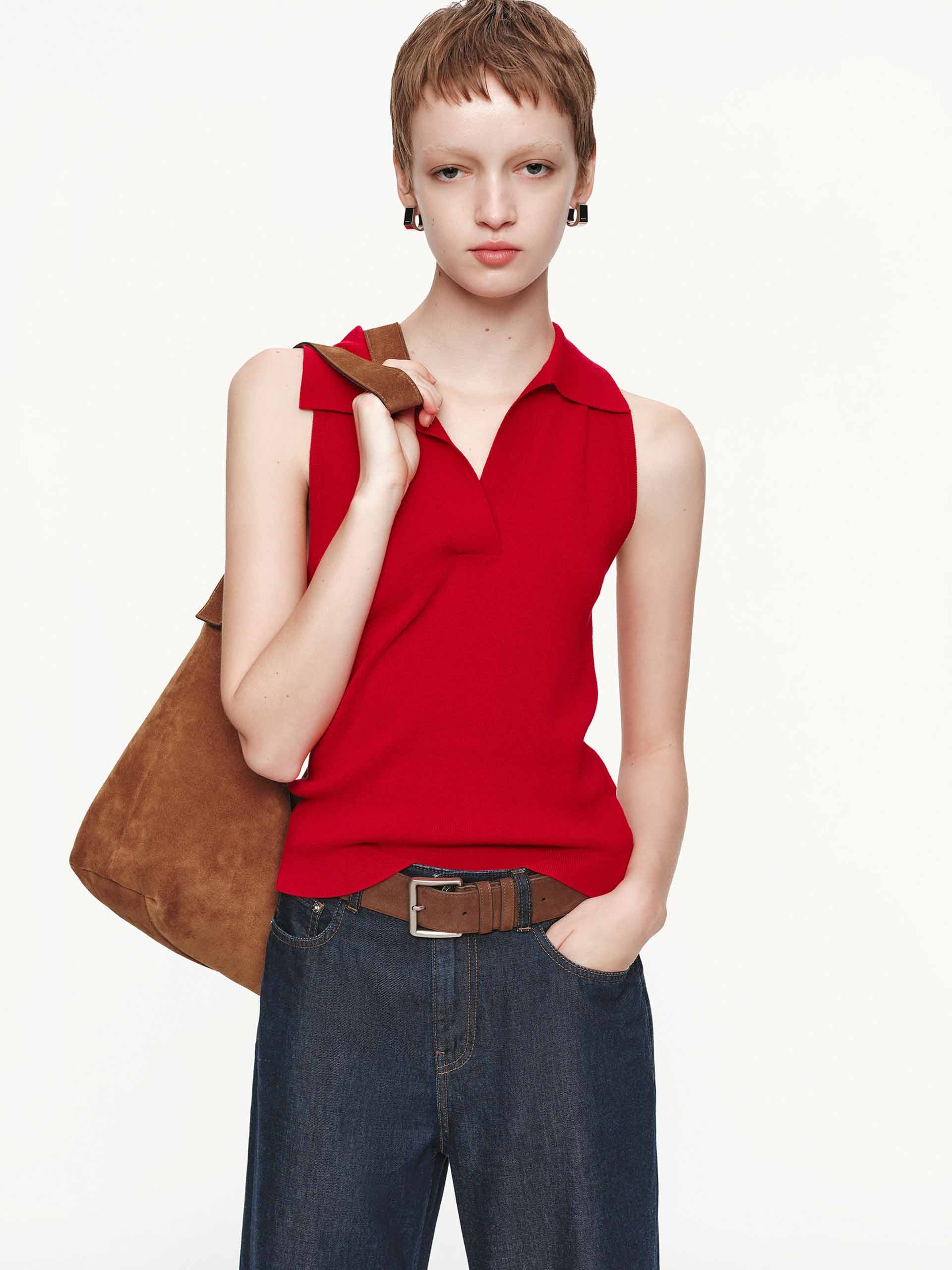 Sleeveless Polo Top