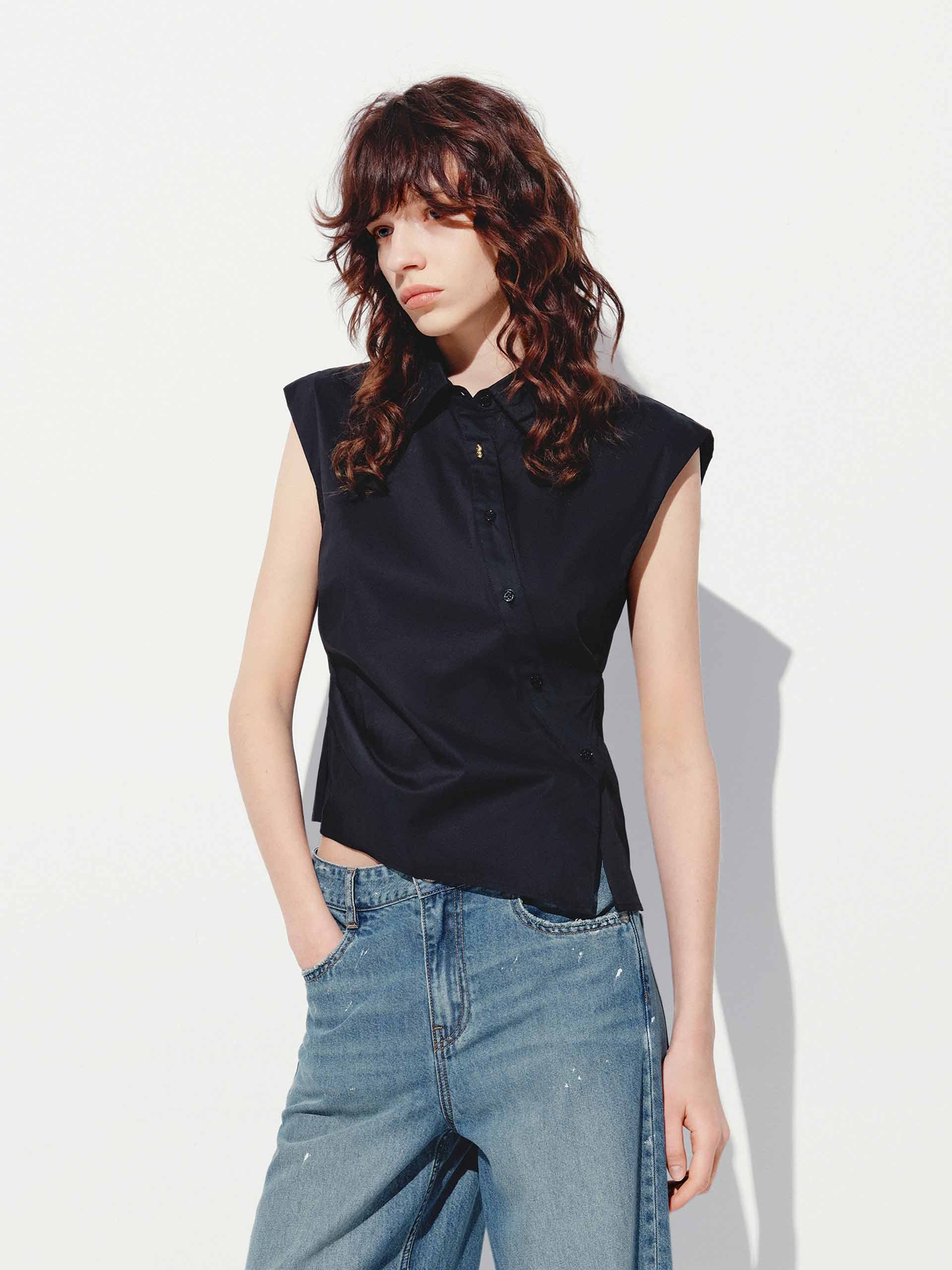 Sleeveless Slanted Placket Blouse