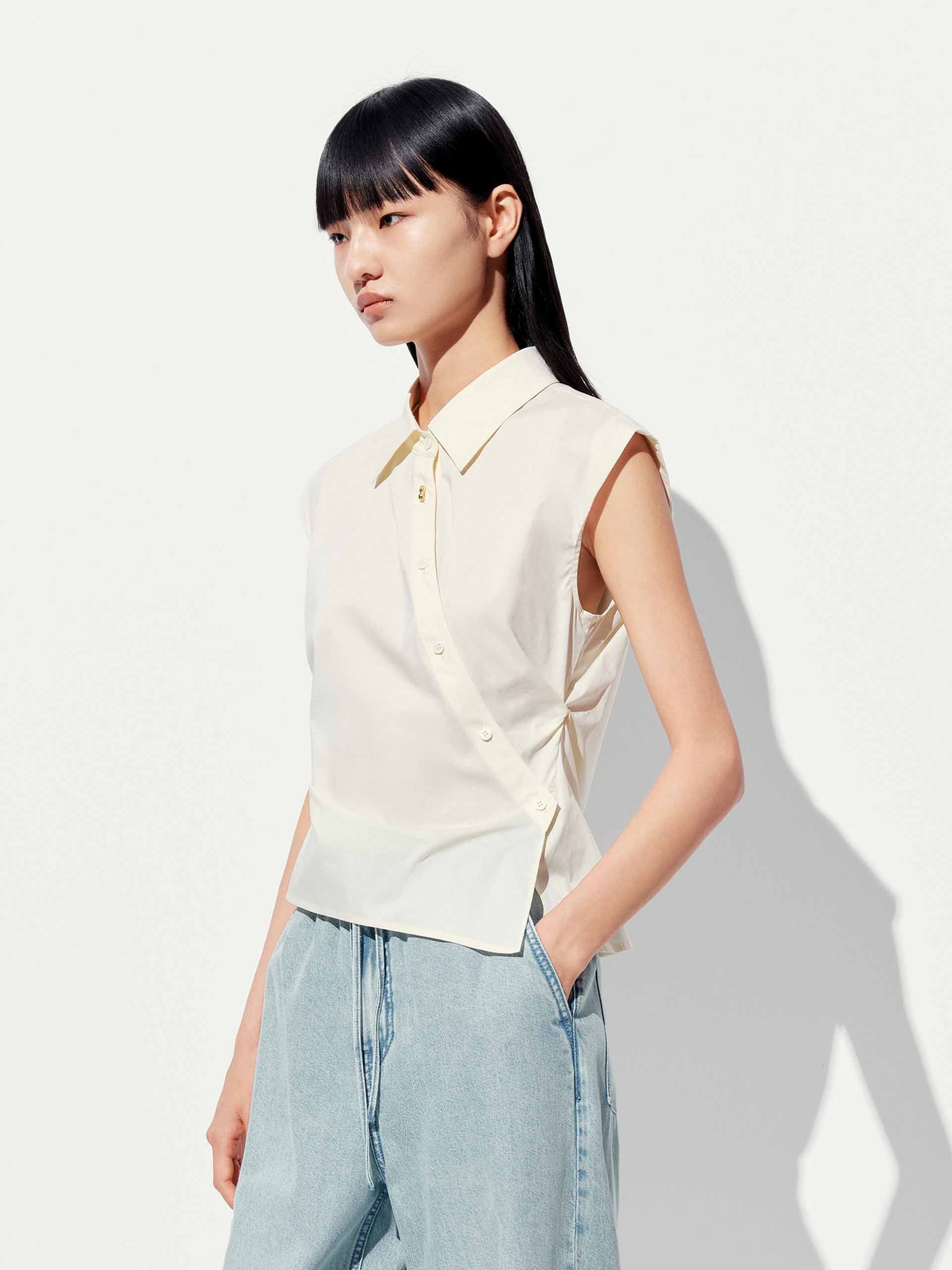 Sleeveless Slanted Placket Blouse - Image 10