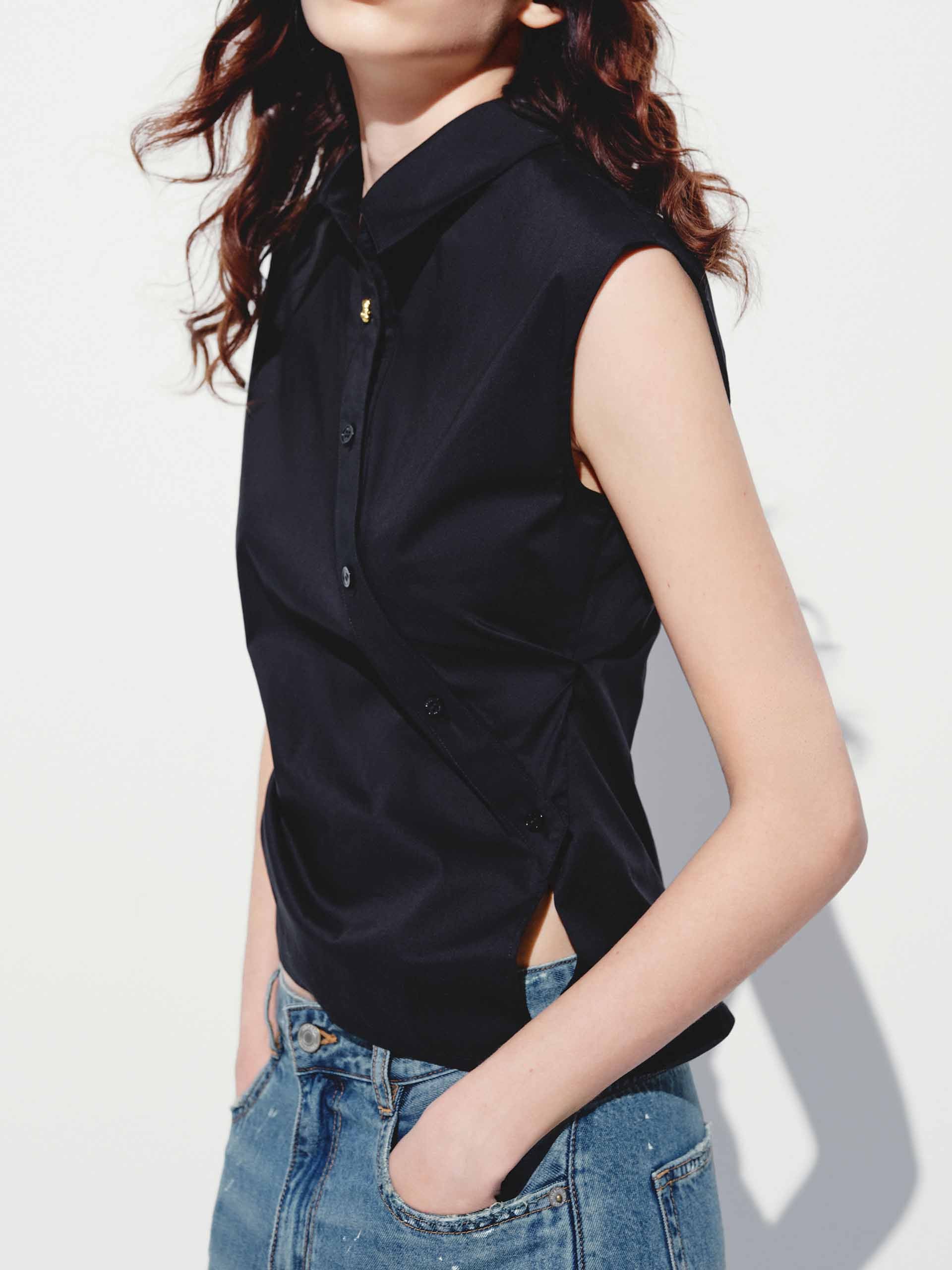 Sleeveless Slanted Placket Blouse - Image 7