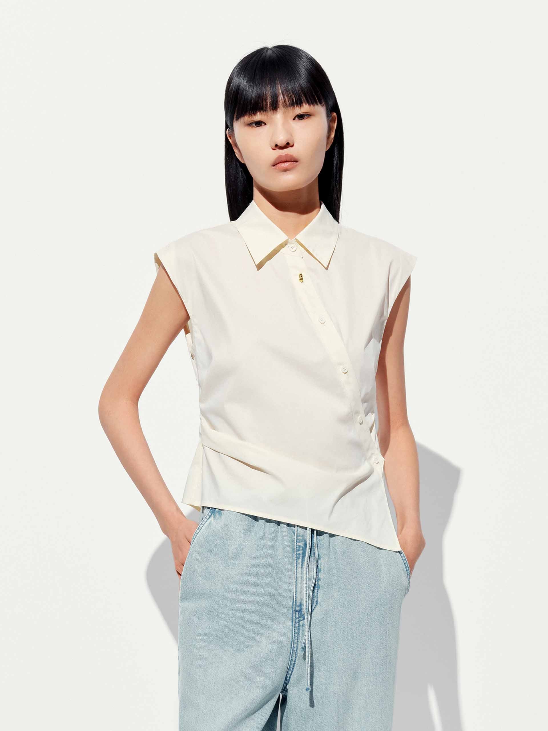 Sleeveless Slanted Placket Blouse - Image 8