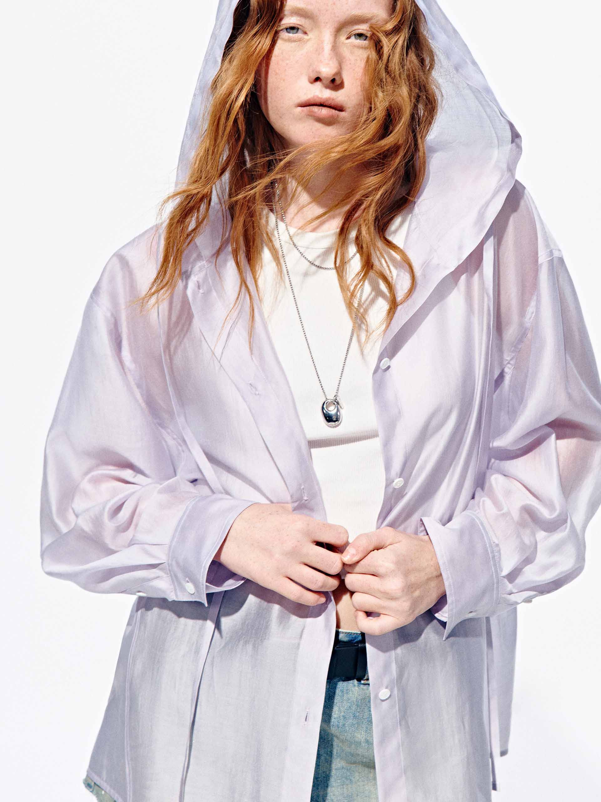 Slightly Sheer Hooded Shirt - Image 7