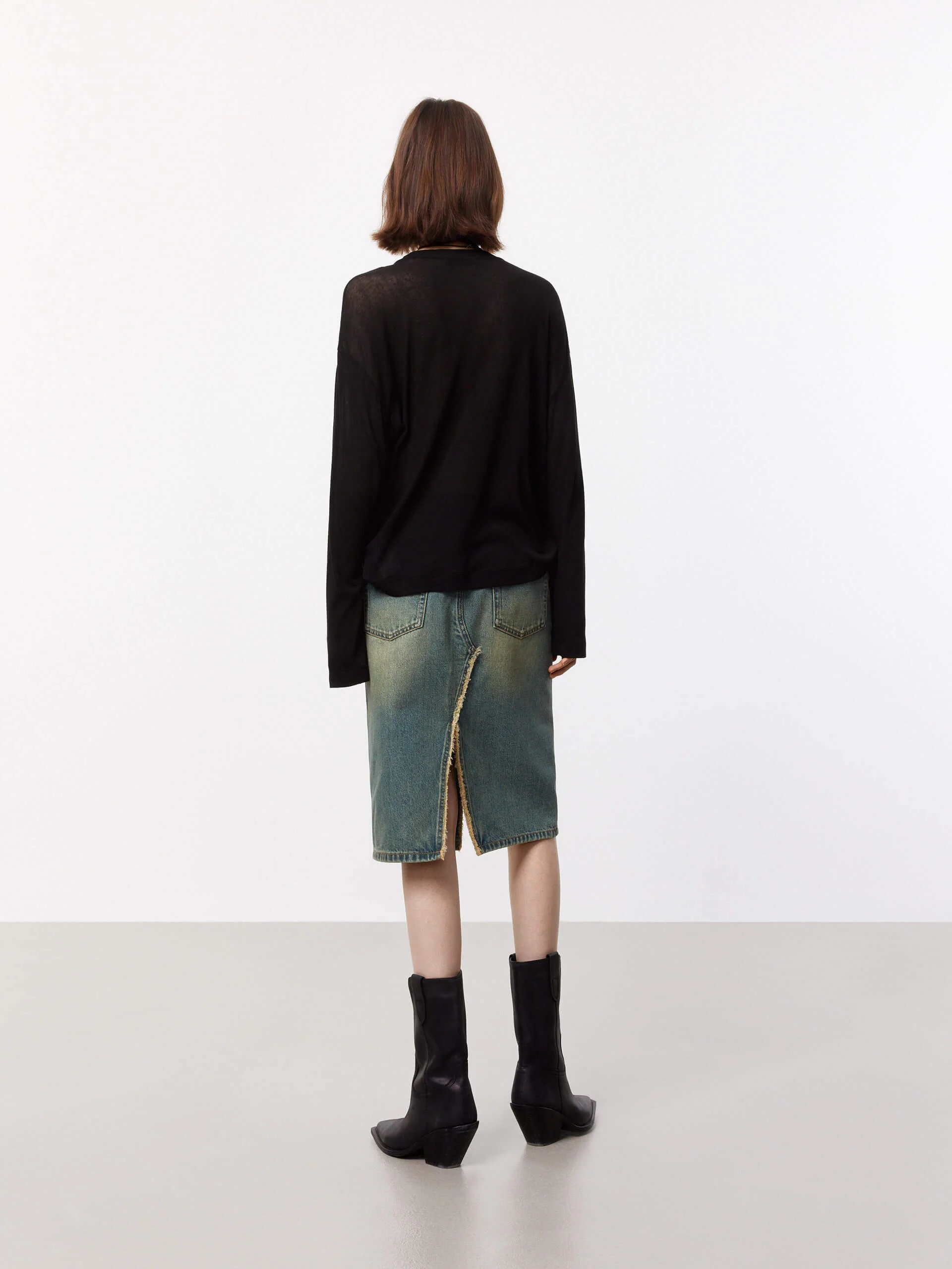 Slit Detailed Denim Skirt - Image 3
