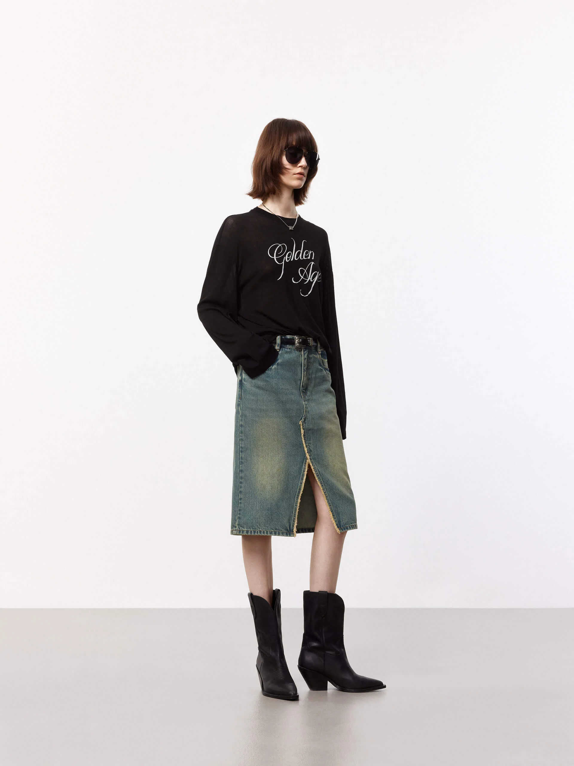 Slit Detailed Denim Skirt - Image 7