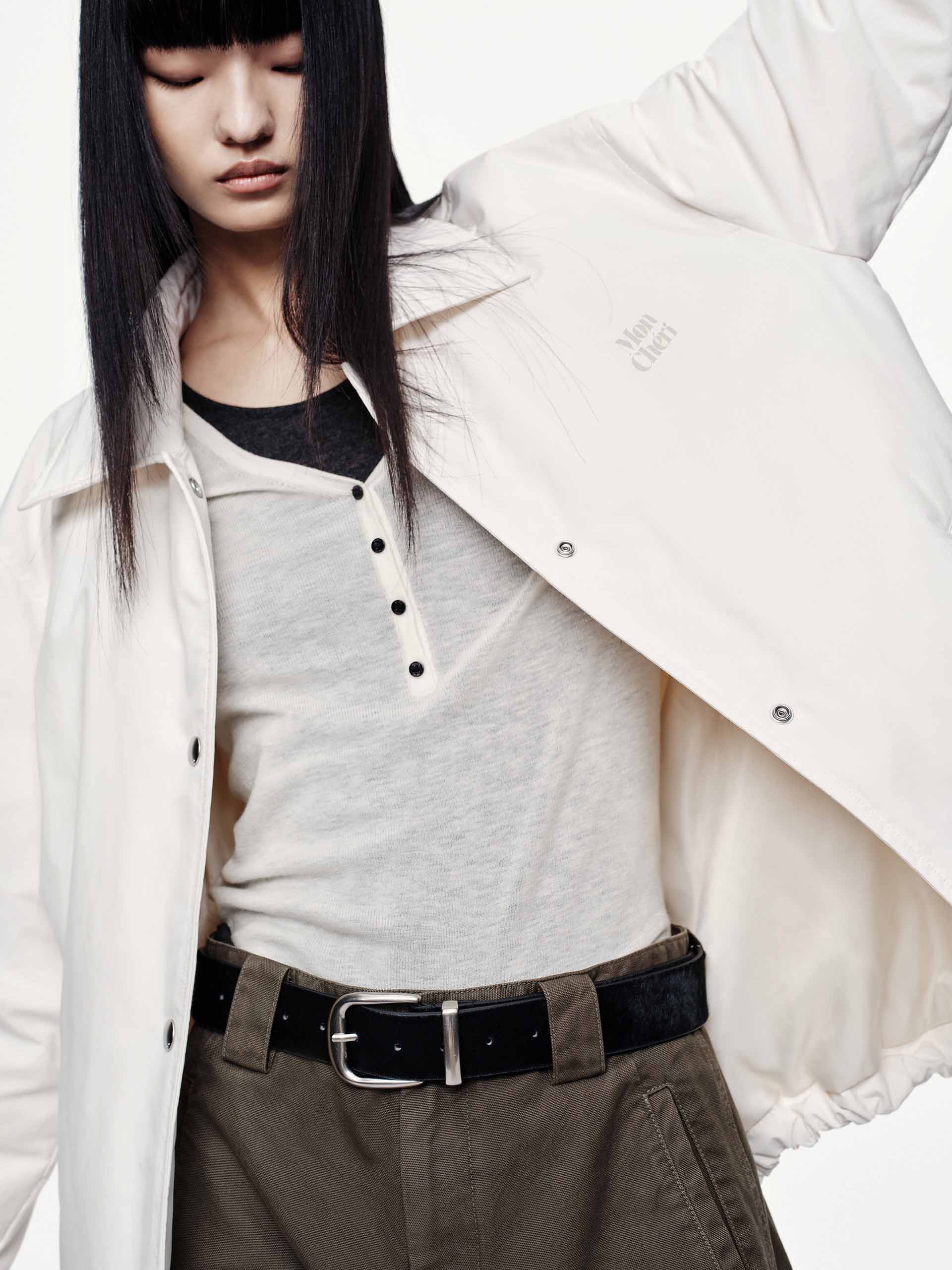 Snap Button Quilted Down Jacket - Image 8