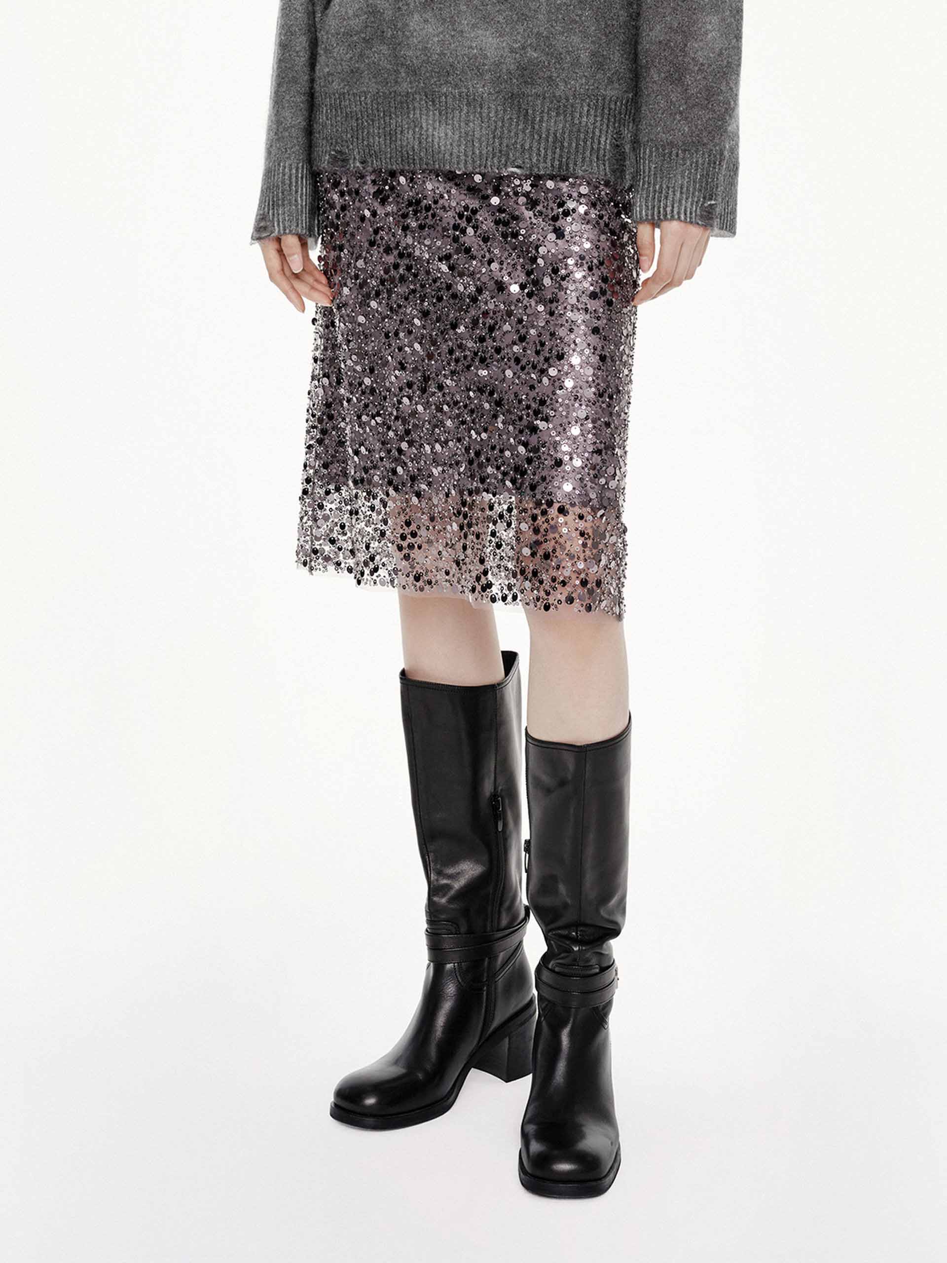 Solid Tulle Sequin Skirt