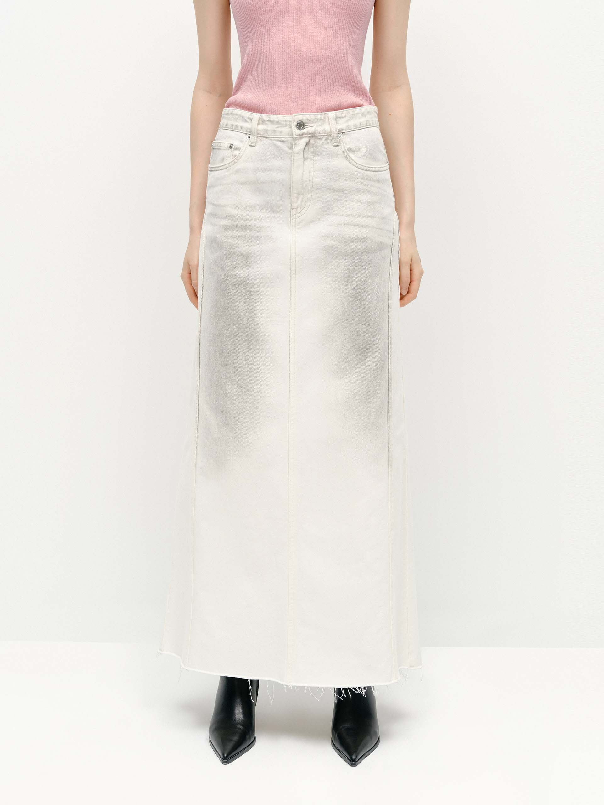 Sprayed Detail Denim Skirt
