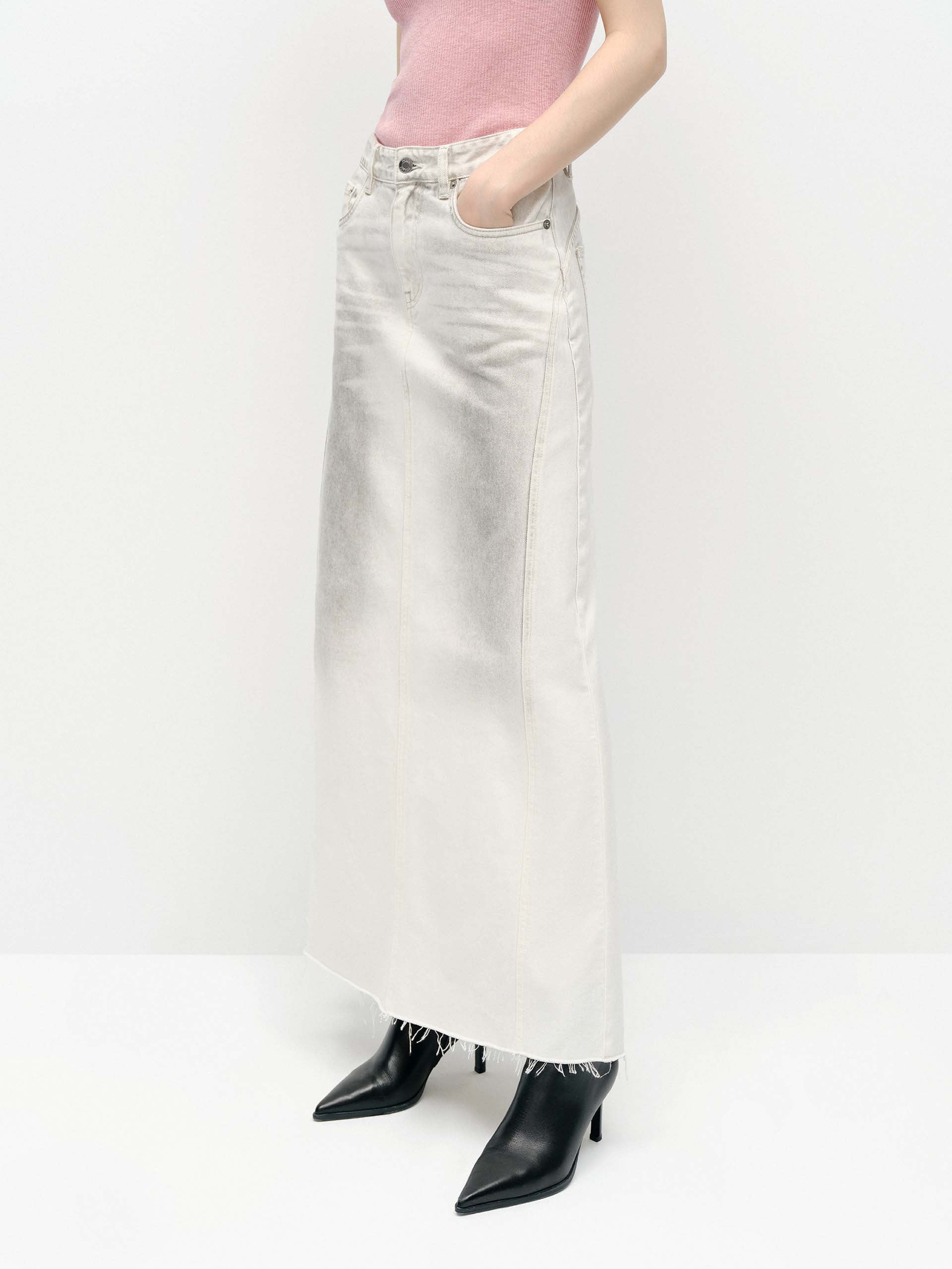 Sprayed Detail Denim Skirt - Image 6
