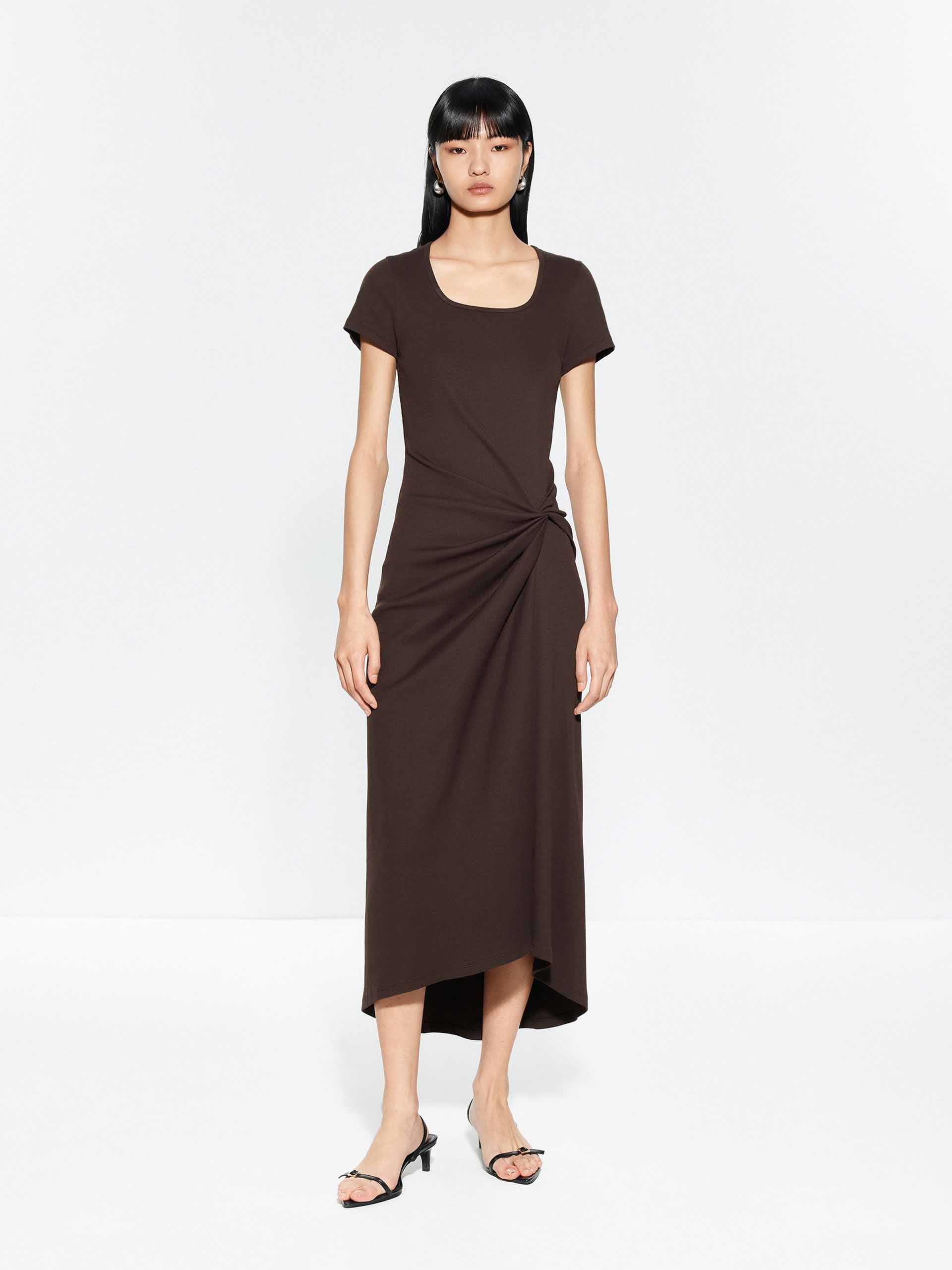 Square Collar Pleated Dress