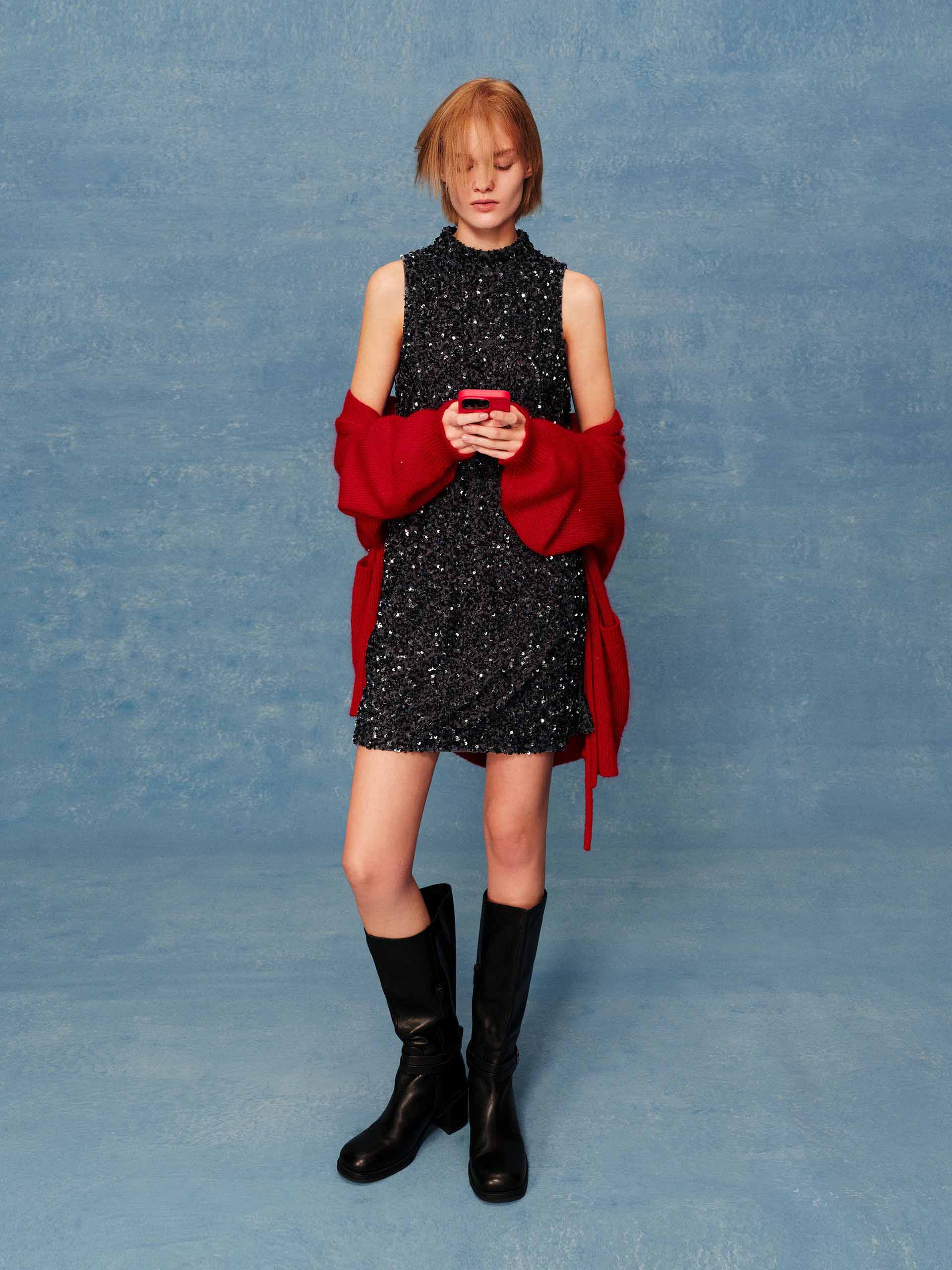 Stand Collar Sequins Dress - Image 2