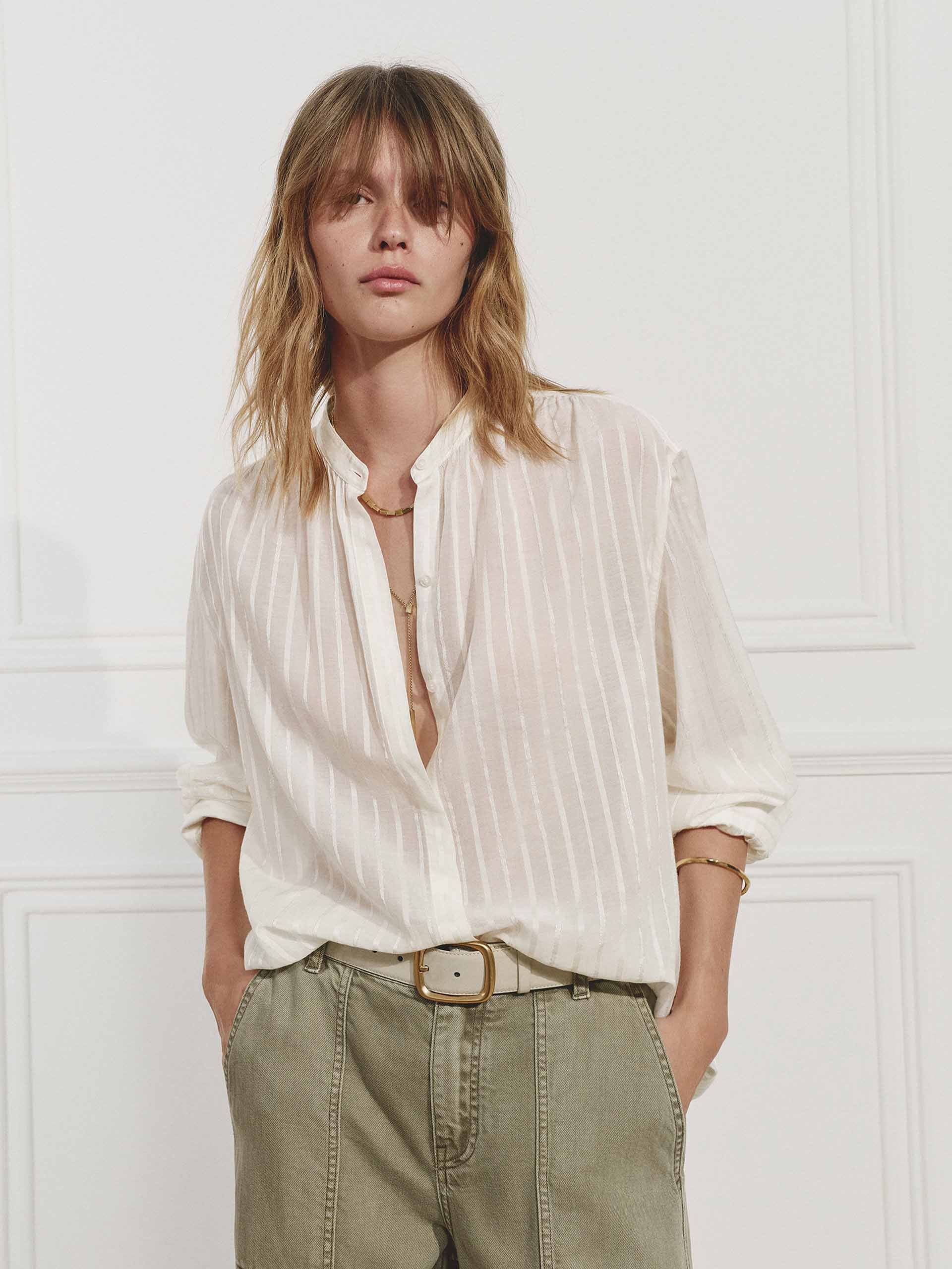 Stand Collar Striped Shirt