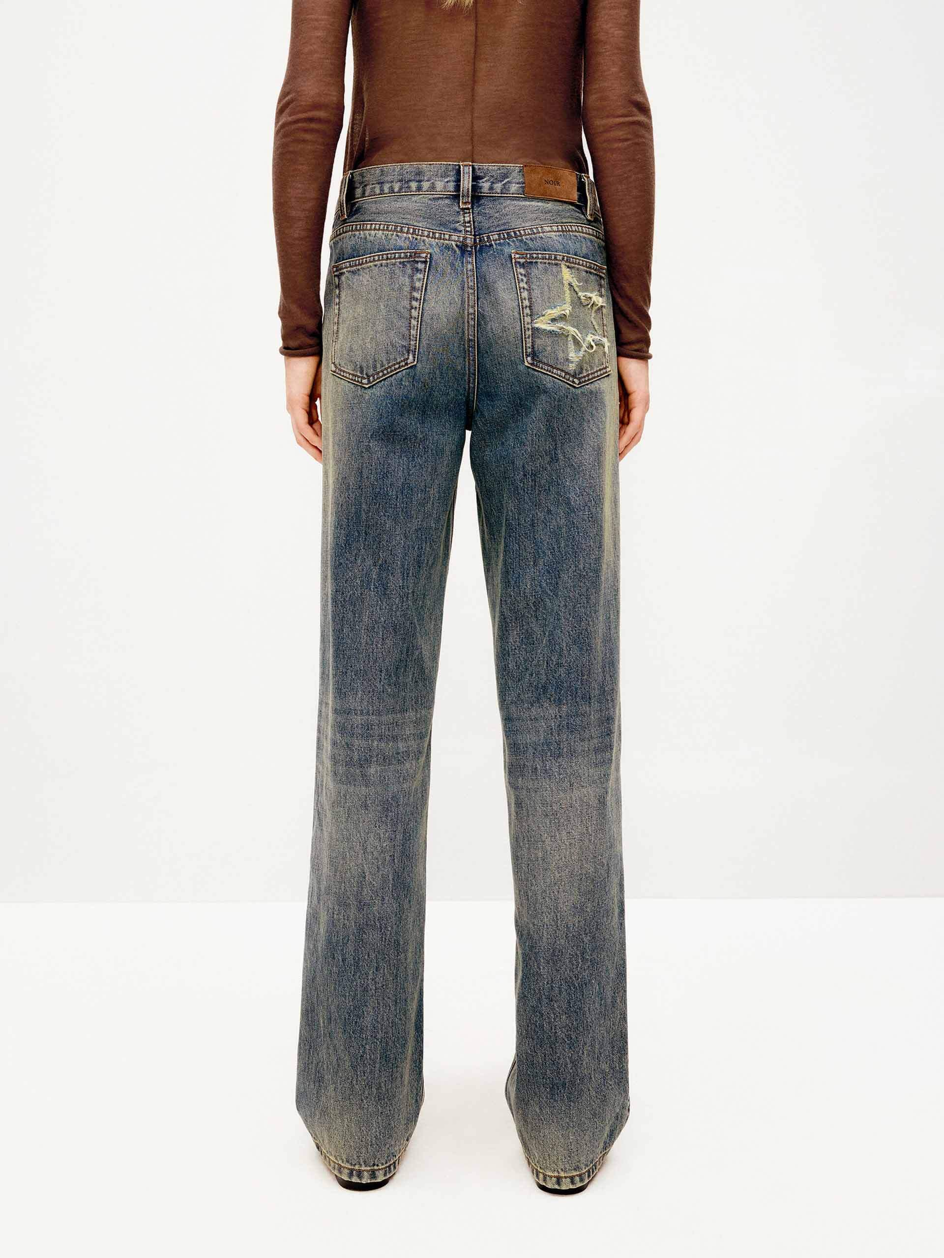 Star Embroidery Cotton Jeans - Image 4