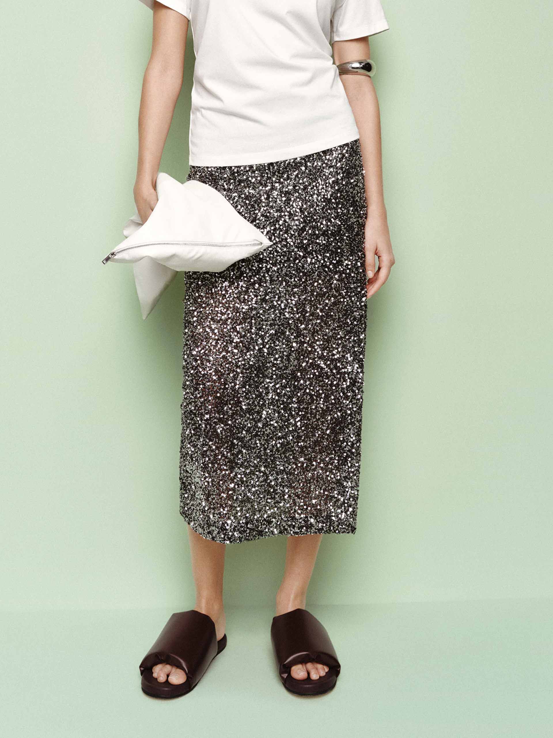 Straight Sequin Midi Skirt