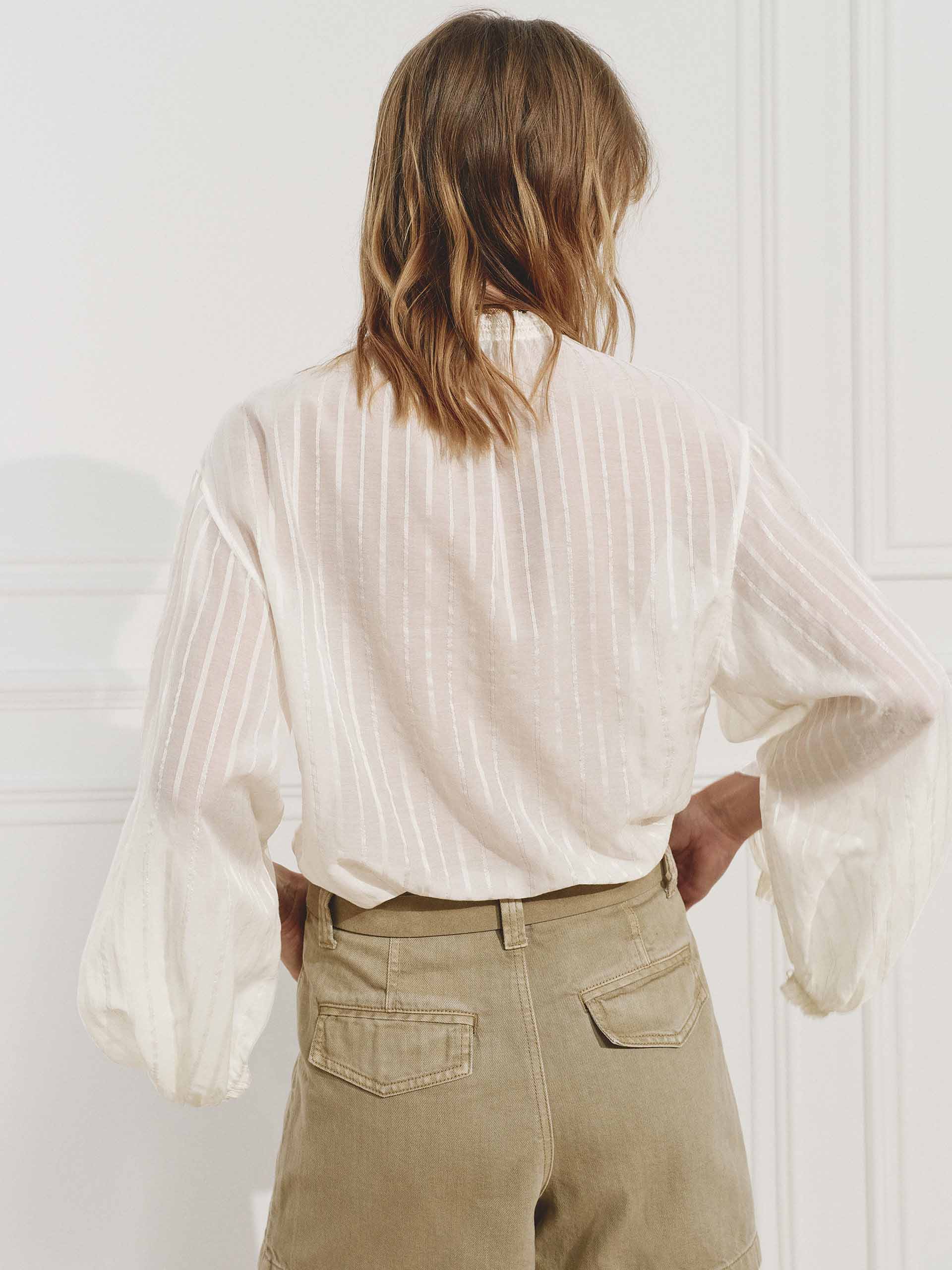Striped Balloon Sleeve Blouse - Image 3