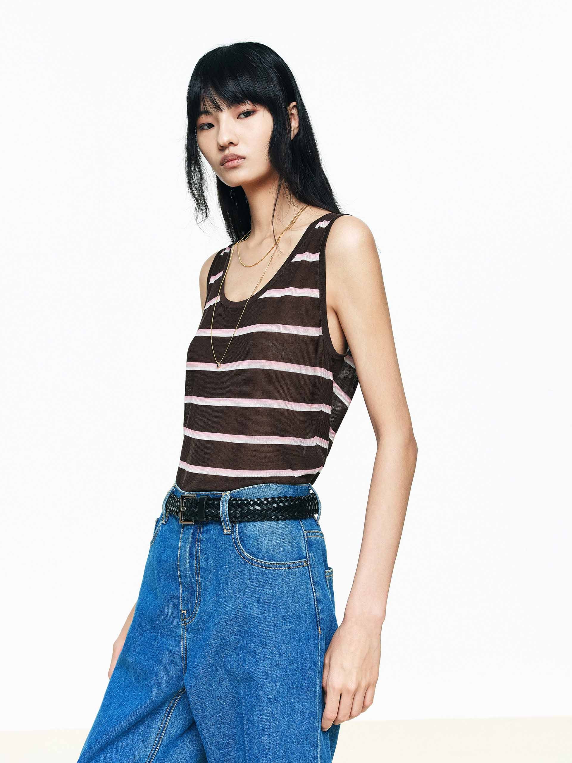 Striped Cardigan Set with Tank Top - Image 7