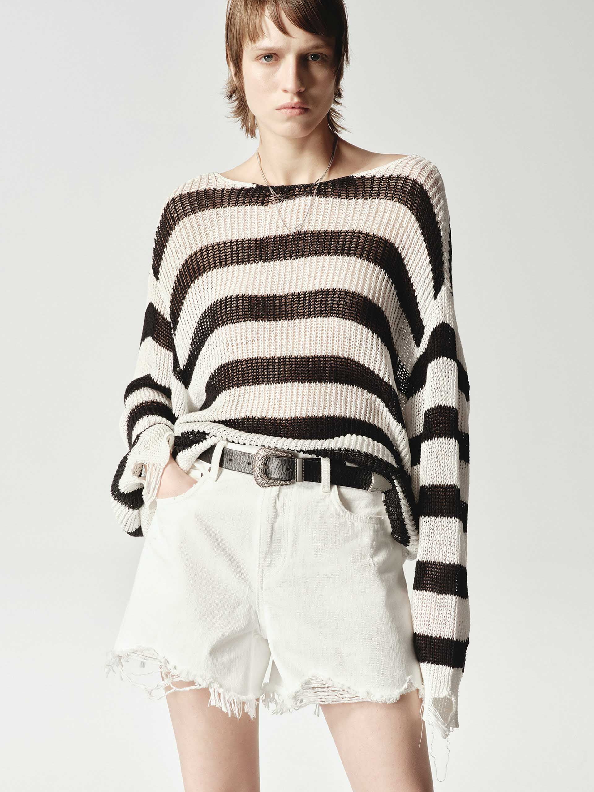 Striped Distressed Knit Sweater - Image 3
