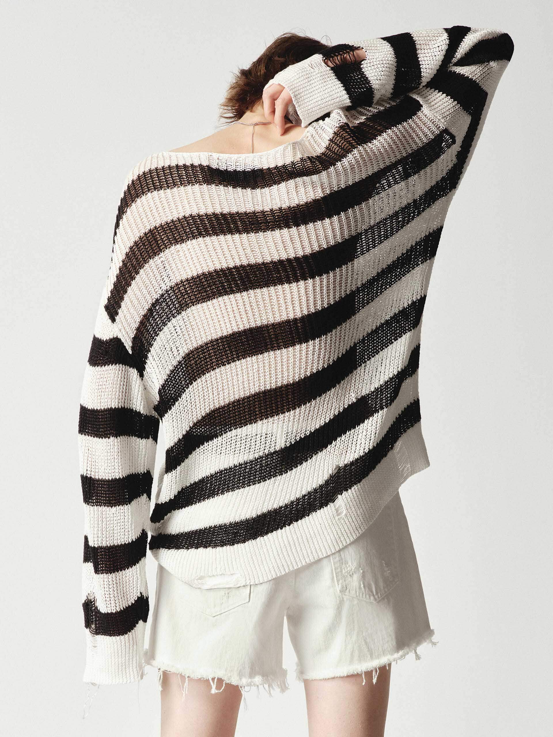 Striped Distressed Knit Sweater - Image 4
