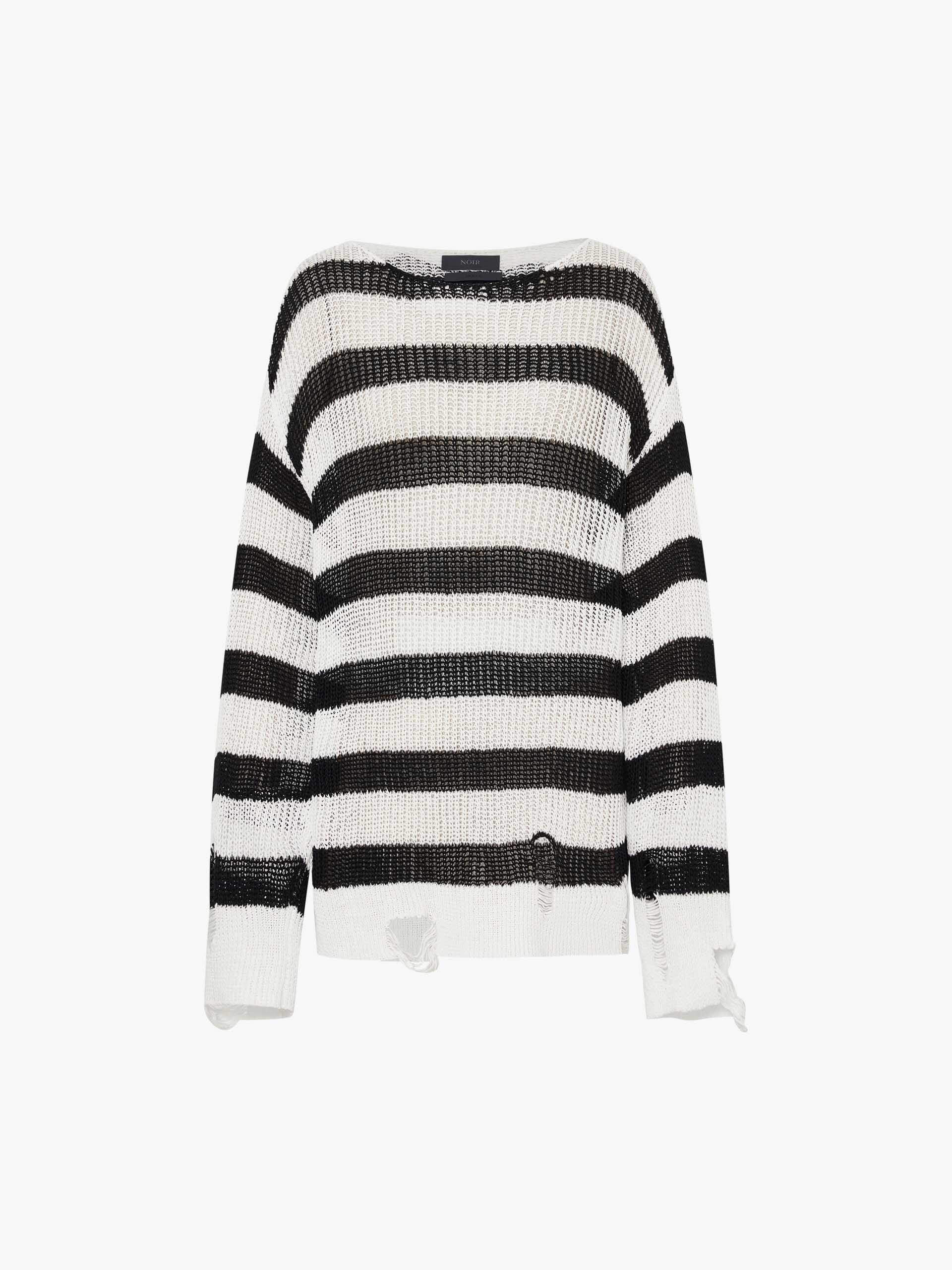 Striped Distressed Knit Sweater - Image 6