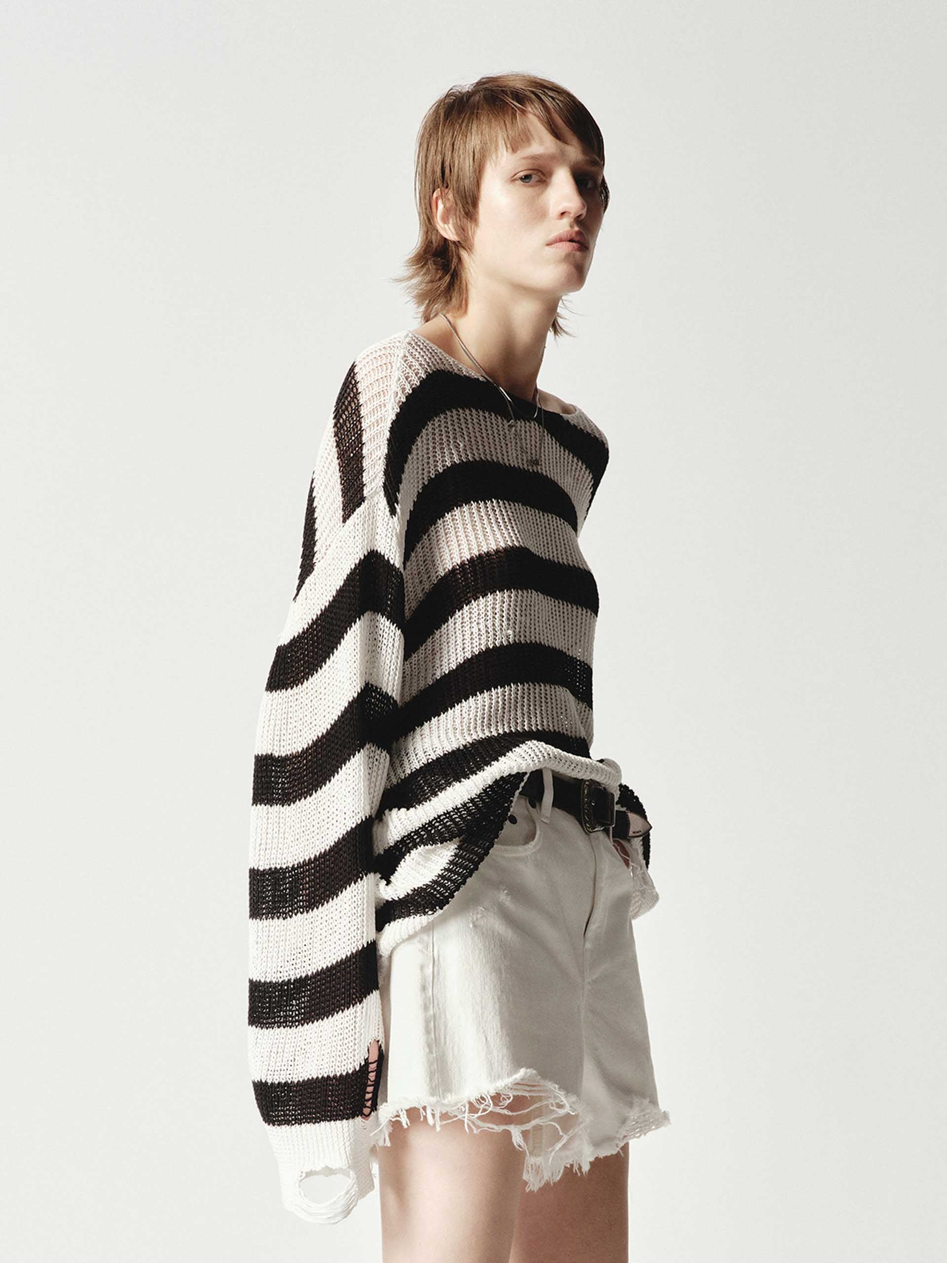 Striped Distressed Knit Sweater - Image 7
