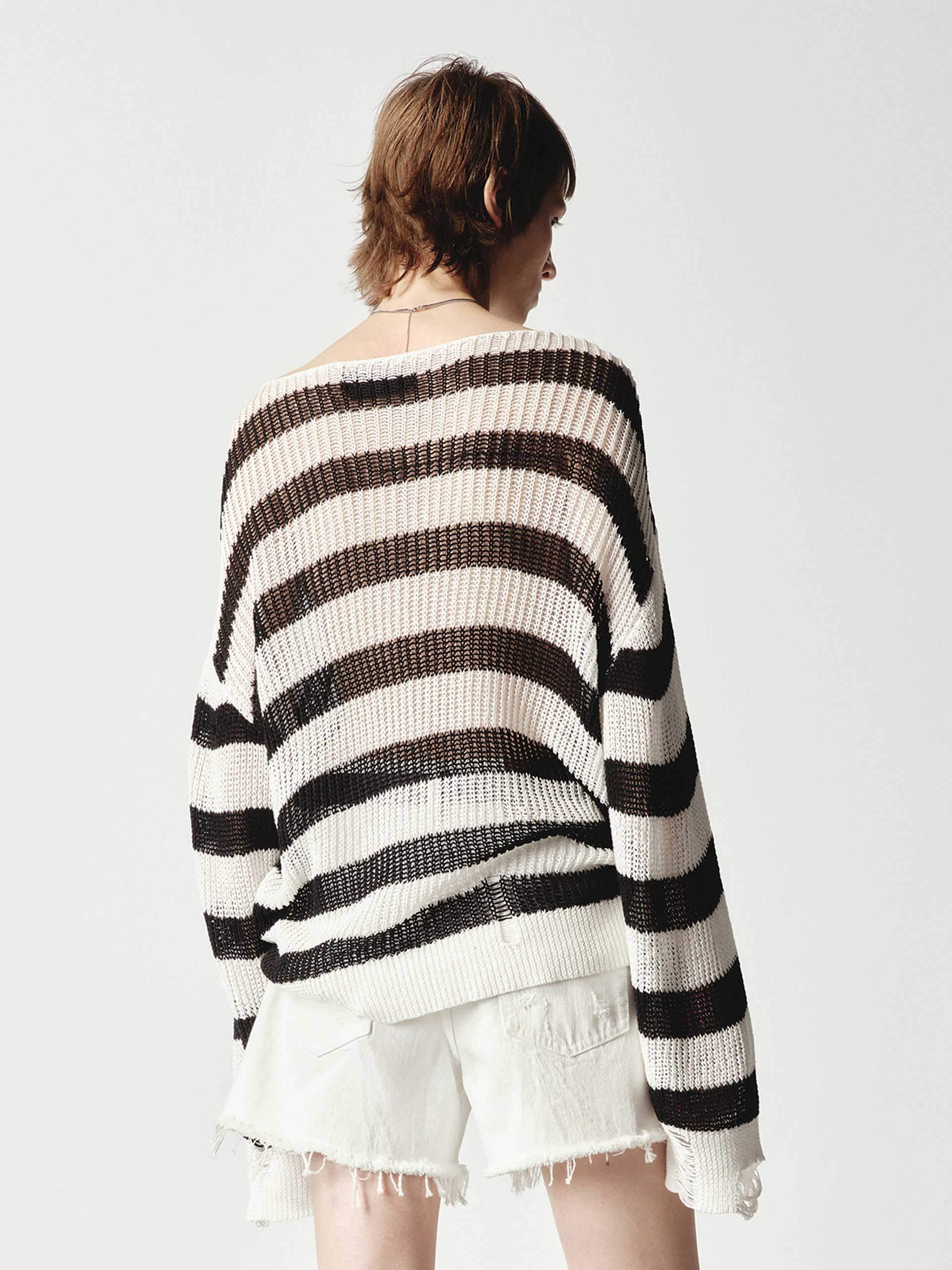 Striped Distressed Knit Sweater - Image 8