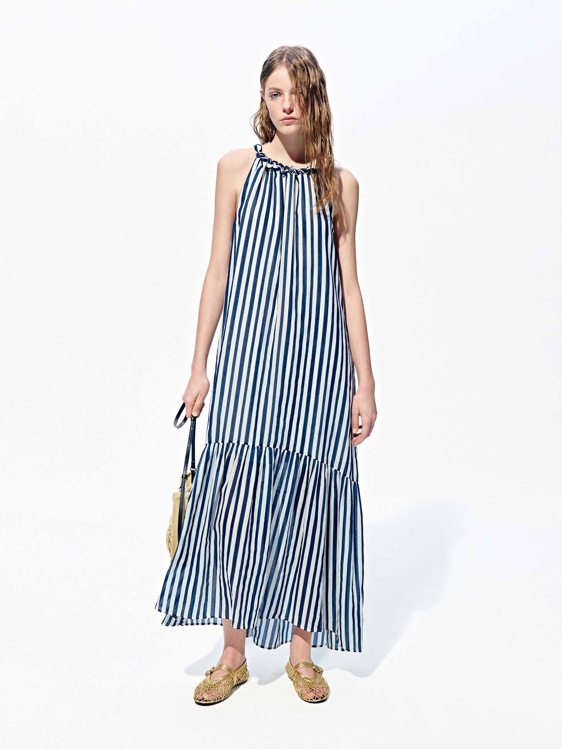 Striped Halter Neck Maxi Dress