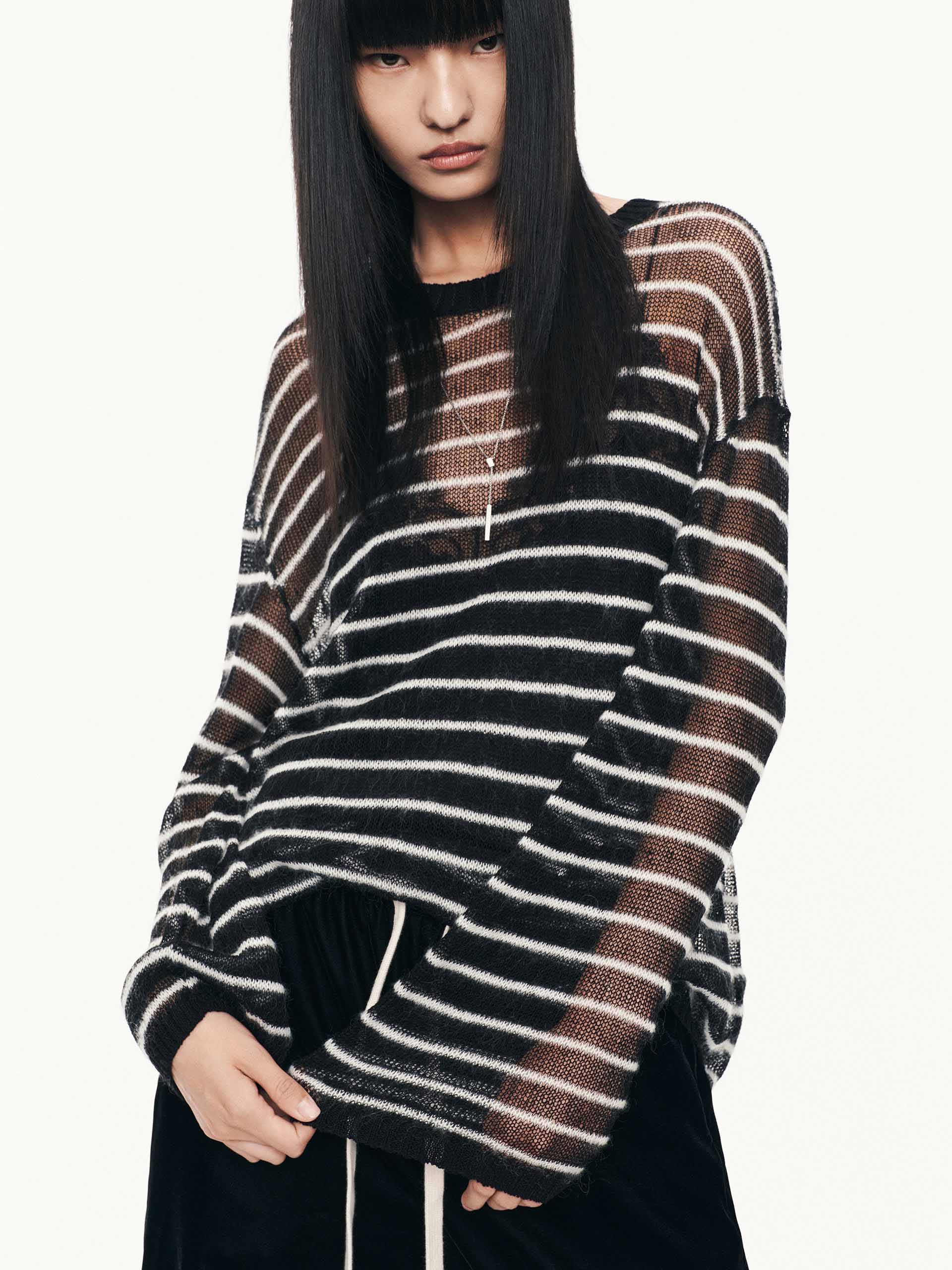 Striped Open Knit Sweater