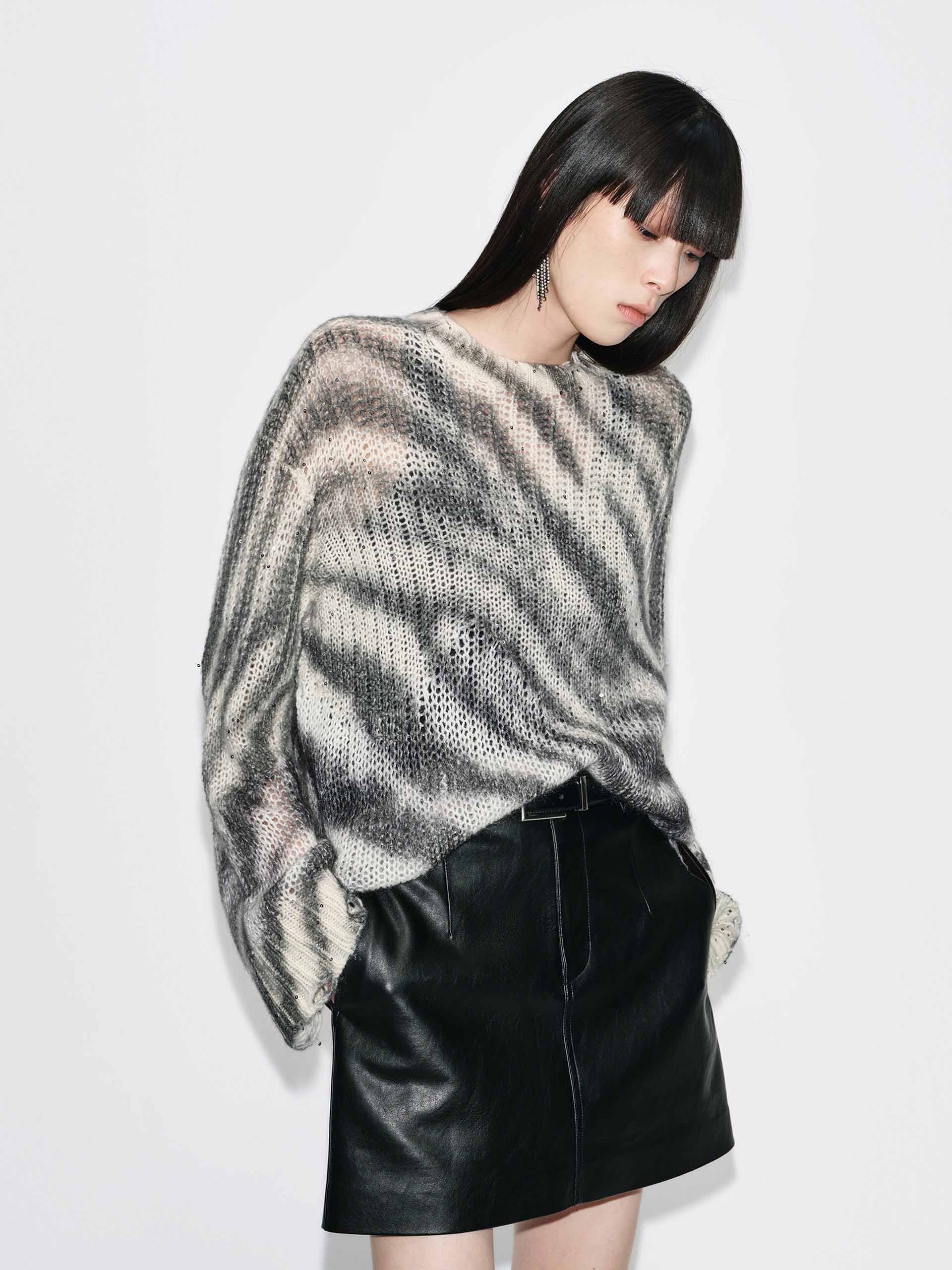 Striped Open Knitted Sweater - Image 3