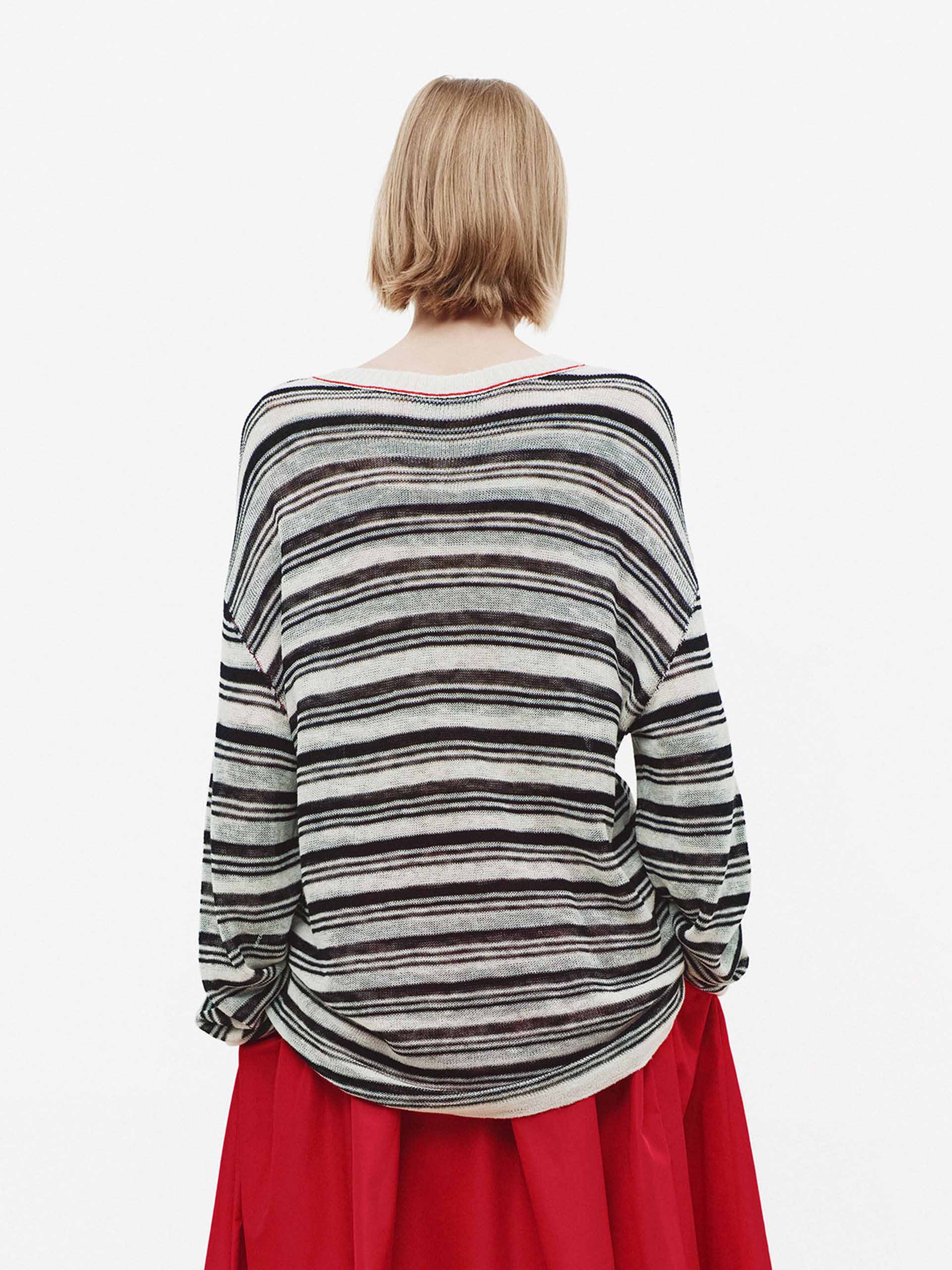 Striped Pattern Relaxed Sweater - Image 6