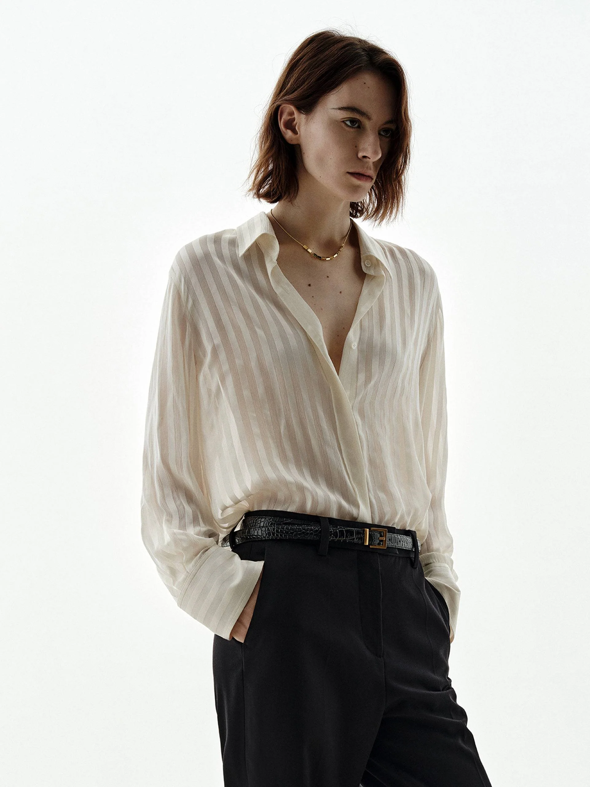 Striped Pattern Silk Shirt - Image 11