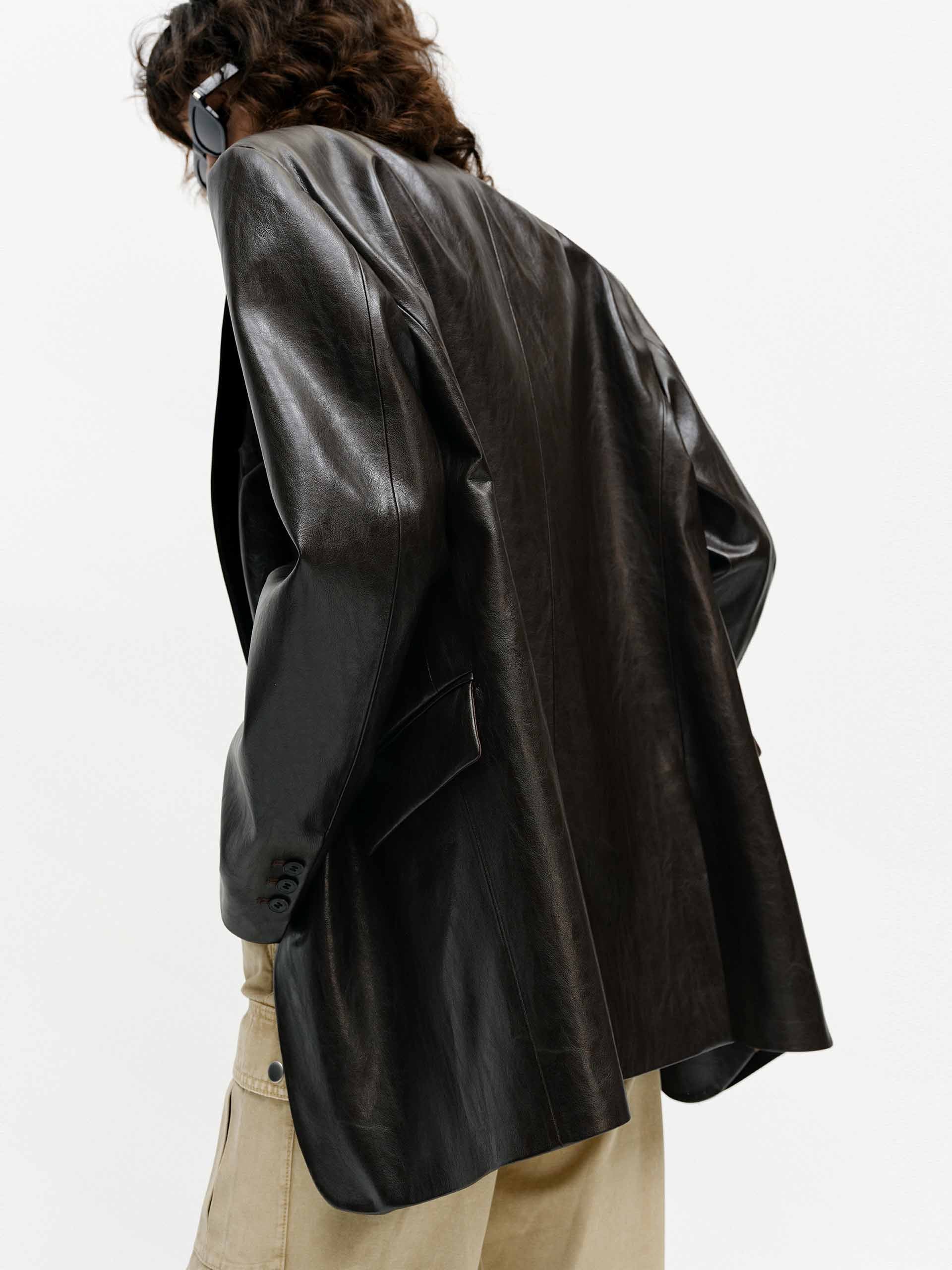 Structured Leather Blazer - Image 4