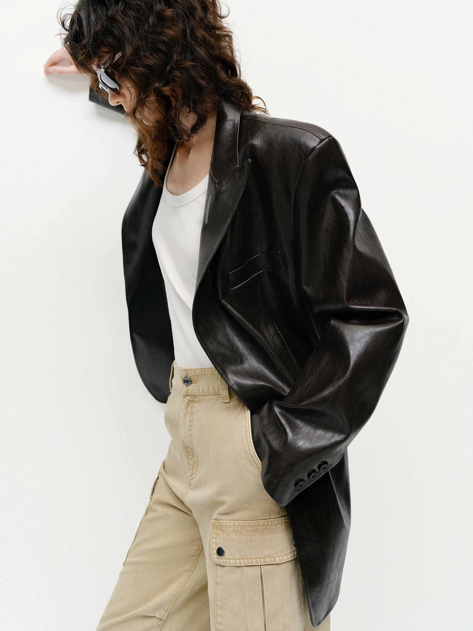 Structured Leather Blazer - Image 7